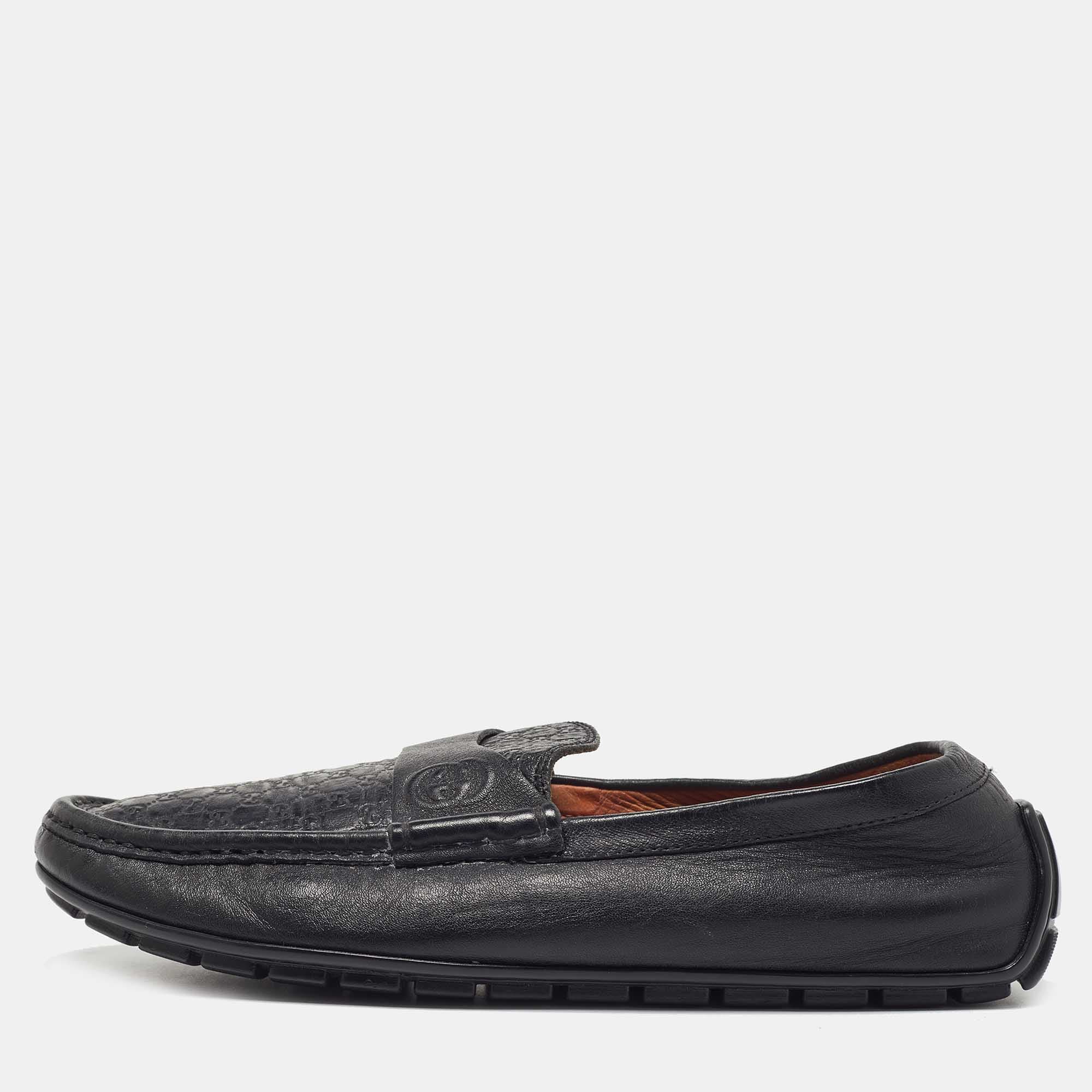 Gucci Black Microguccissima Leather Slip On Loafers Size 40.5