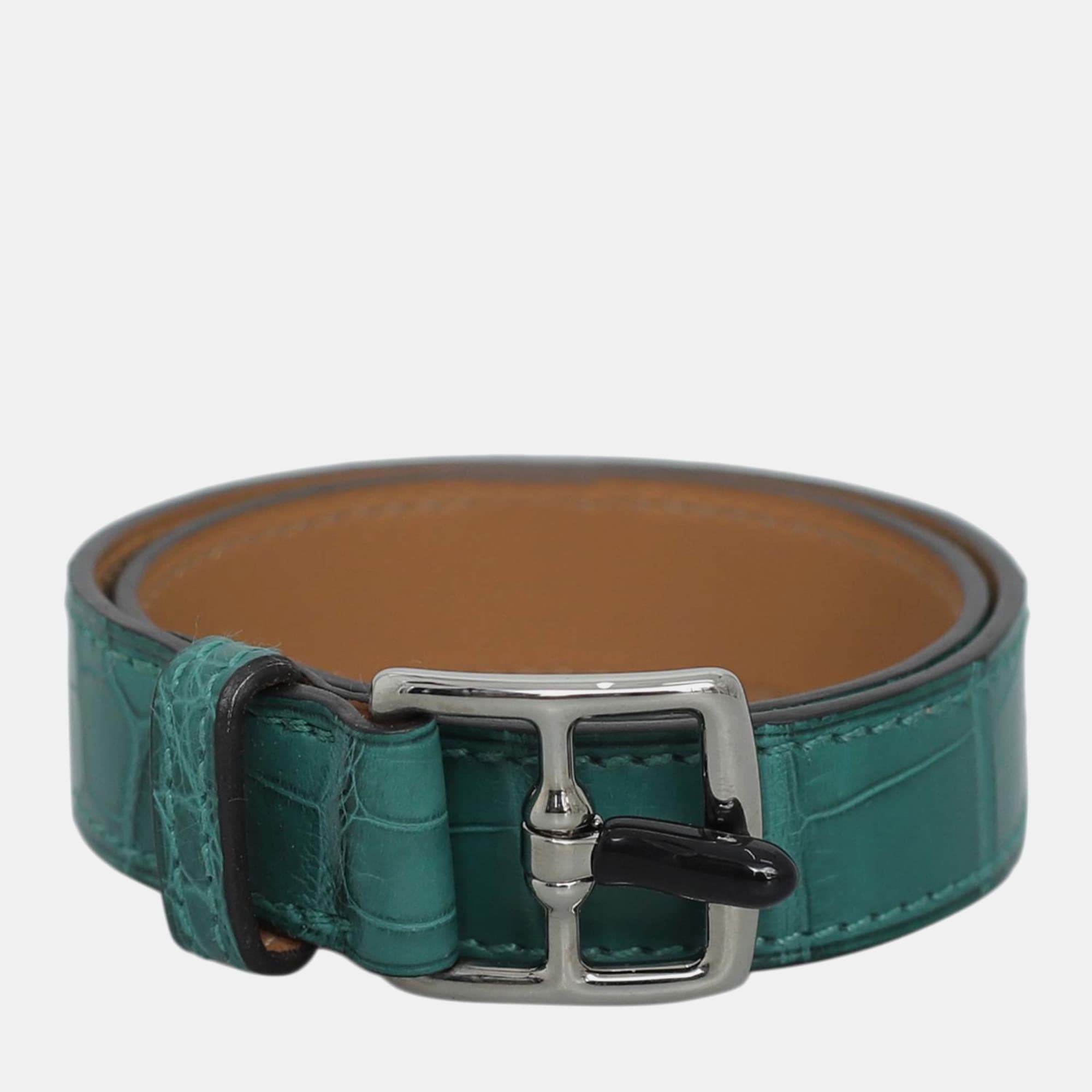 Hermes Etriviere Double Tour Malachite Crocodile Leather Men's Bracelet