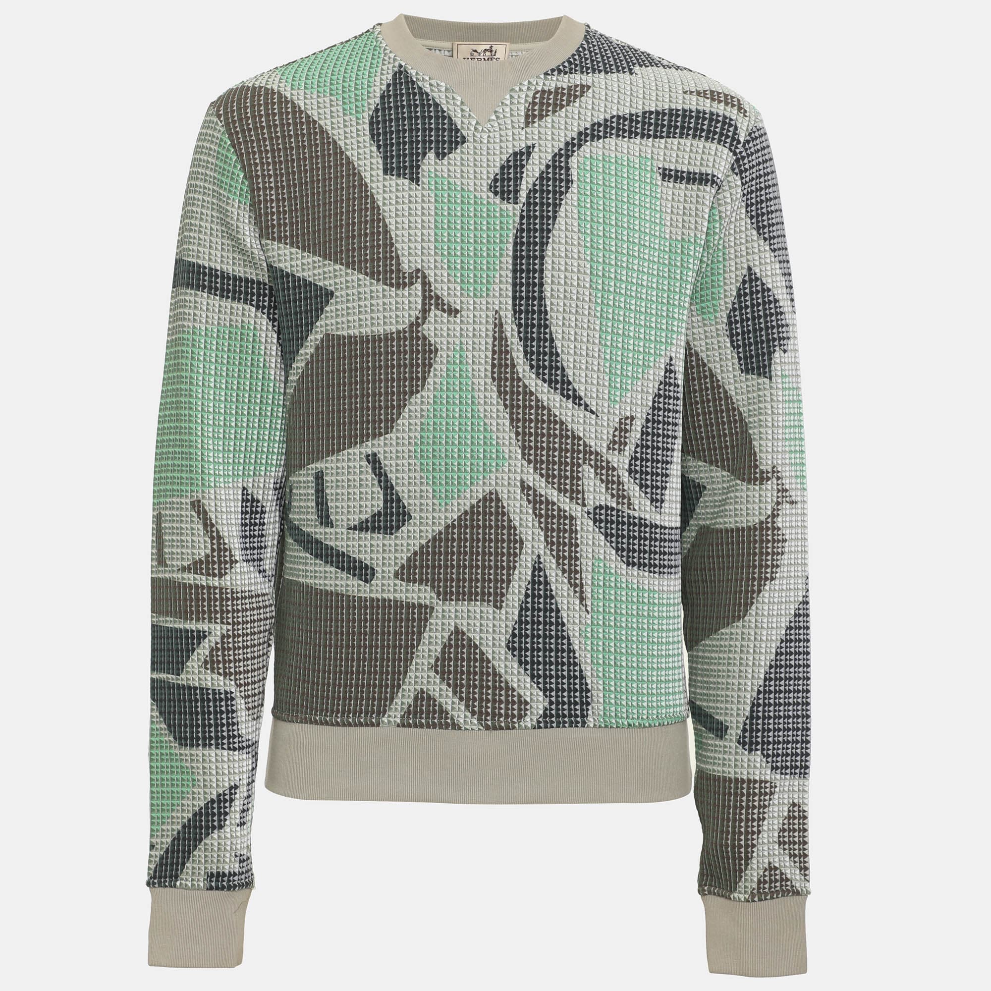 Hermes Multicolor 3D Geometric Waffle Knit Crewneck Sweater M