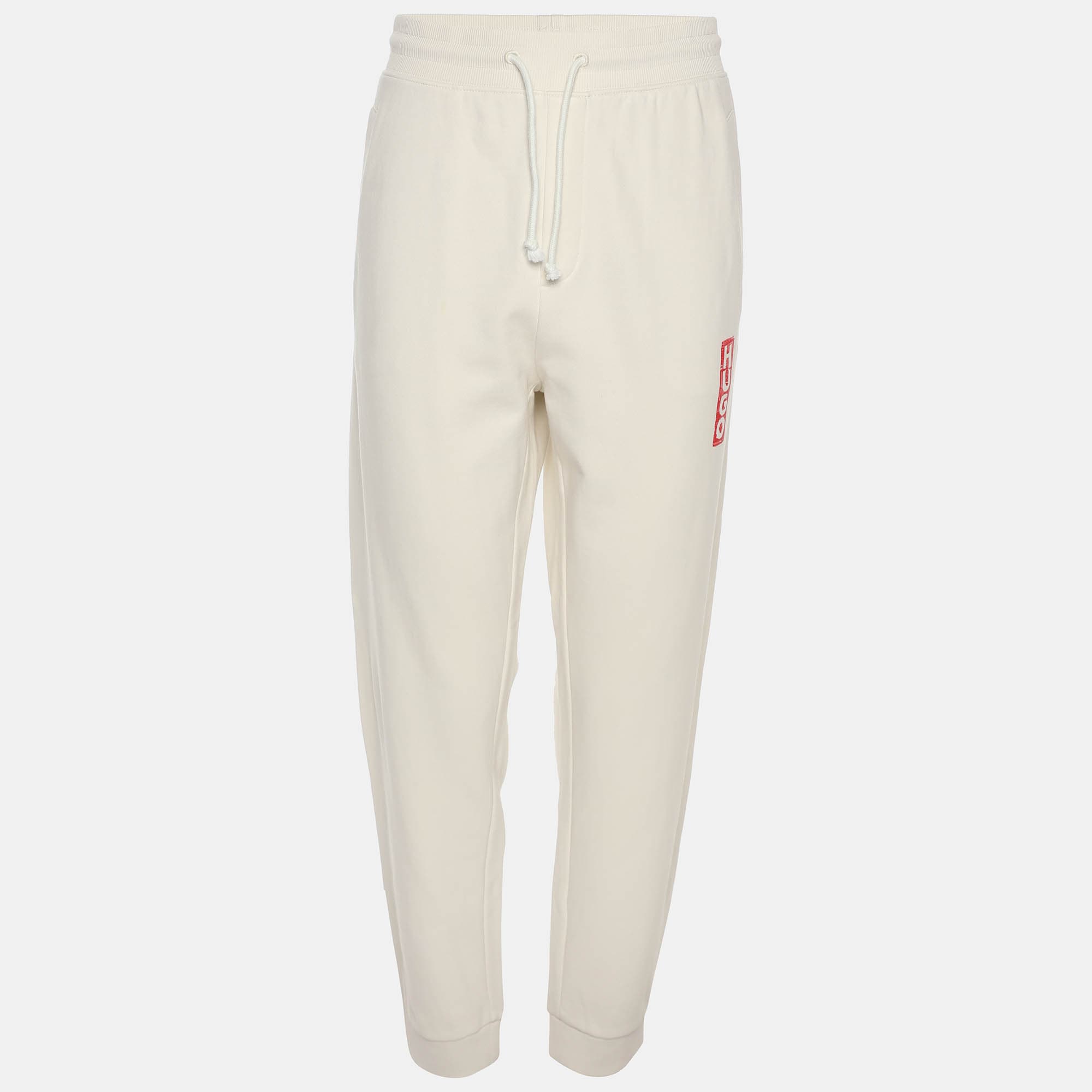 Hugo Boss Cream Jersey Logo Print Drawstring Jogger Pants XL