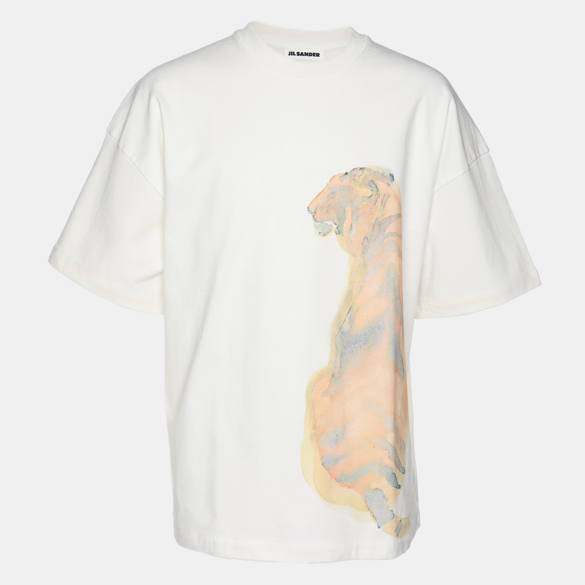 Jil Sander White Cotton Tiger Print T-Shirt XS