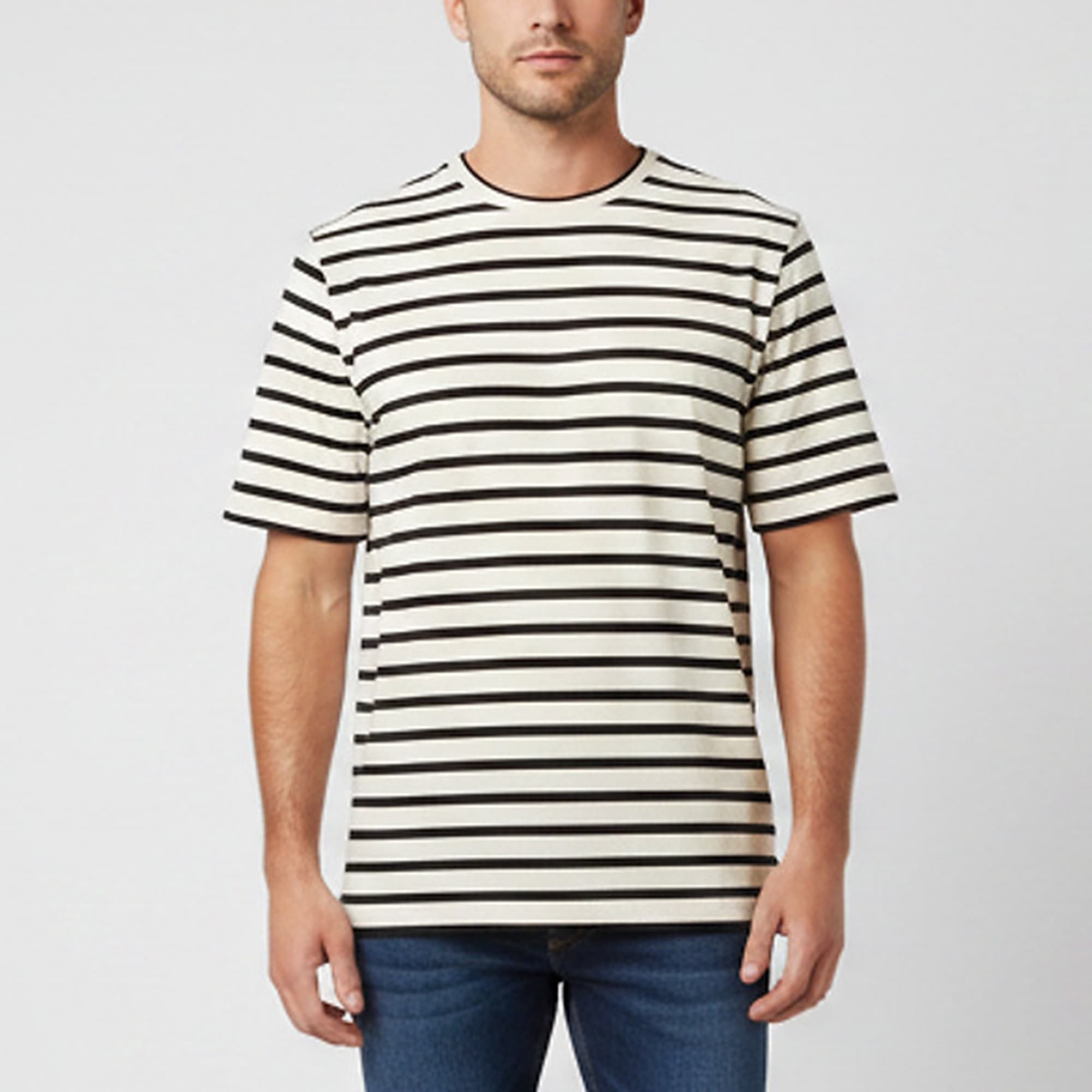 Jil Sander Cream/Black Striped Logo Patch Rib Knit T-Shirt M