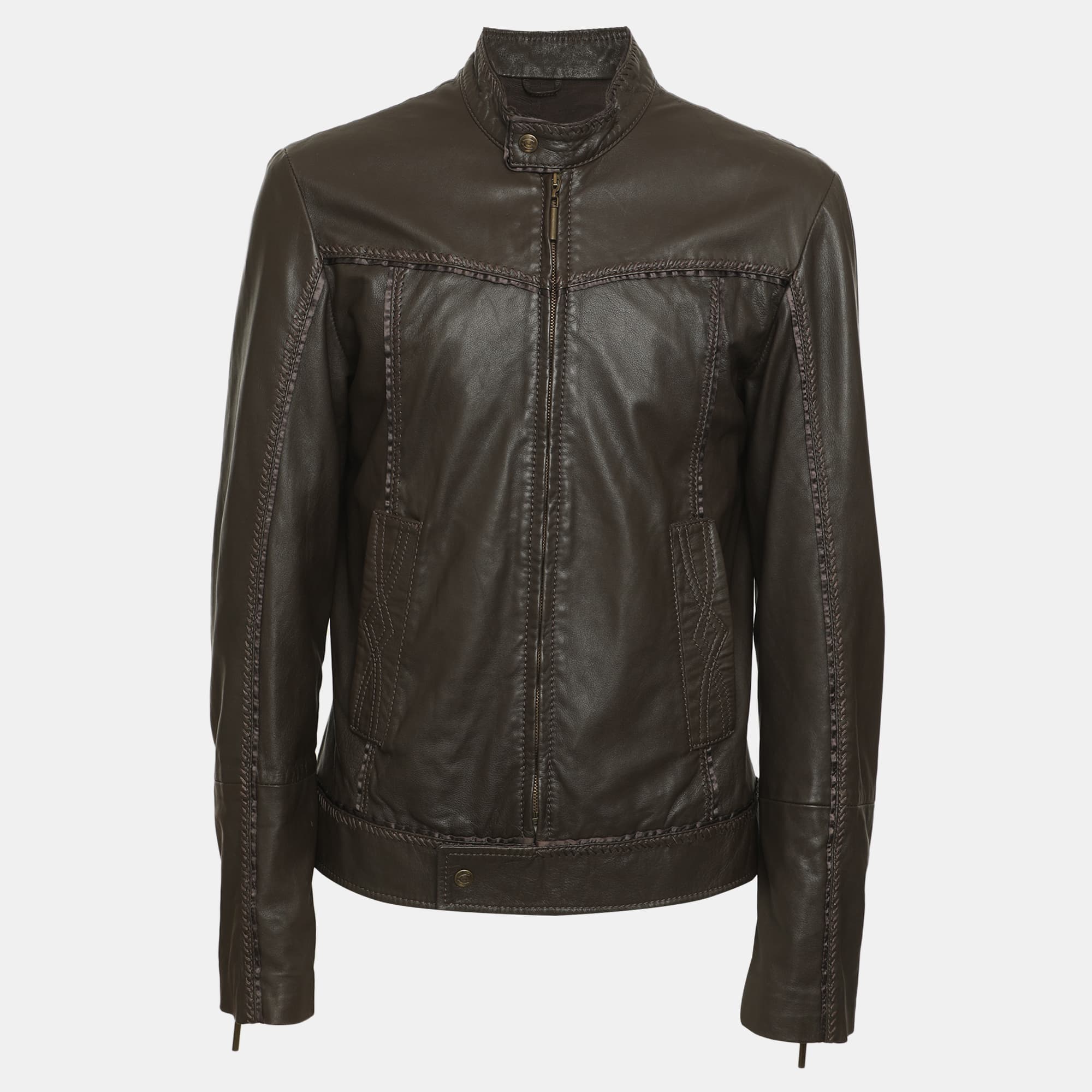 Just Cavalli Brown Leather Jacket S