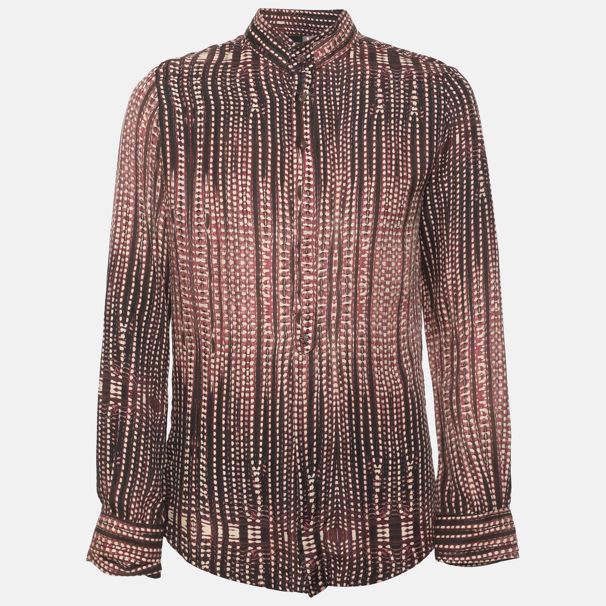 Just Cavalli Burgundy/Black Patterned Printed Silk Long Sleeve Shirt XL