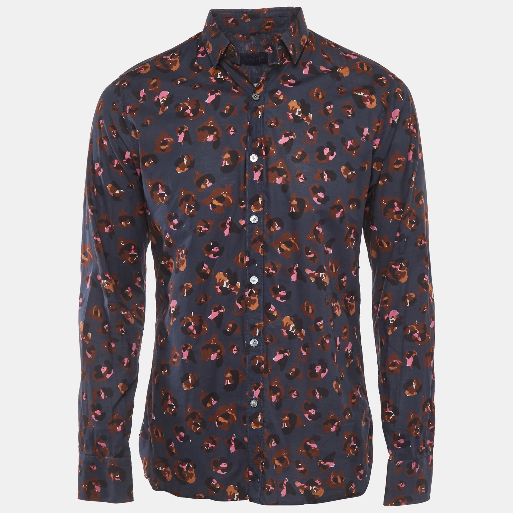 Lanvin Blue Printed Cotton Long Sleeve Shirt L