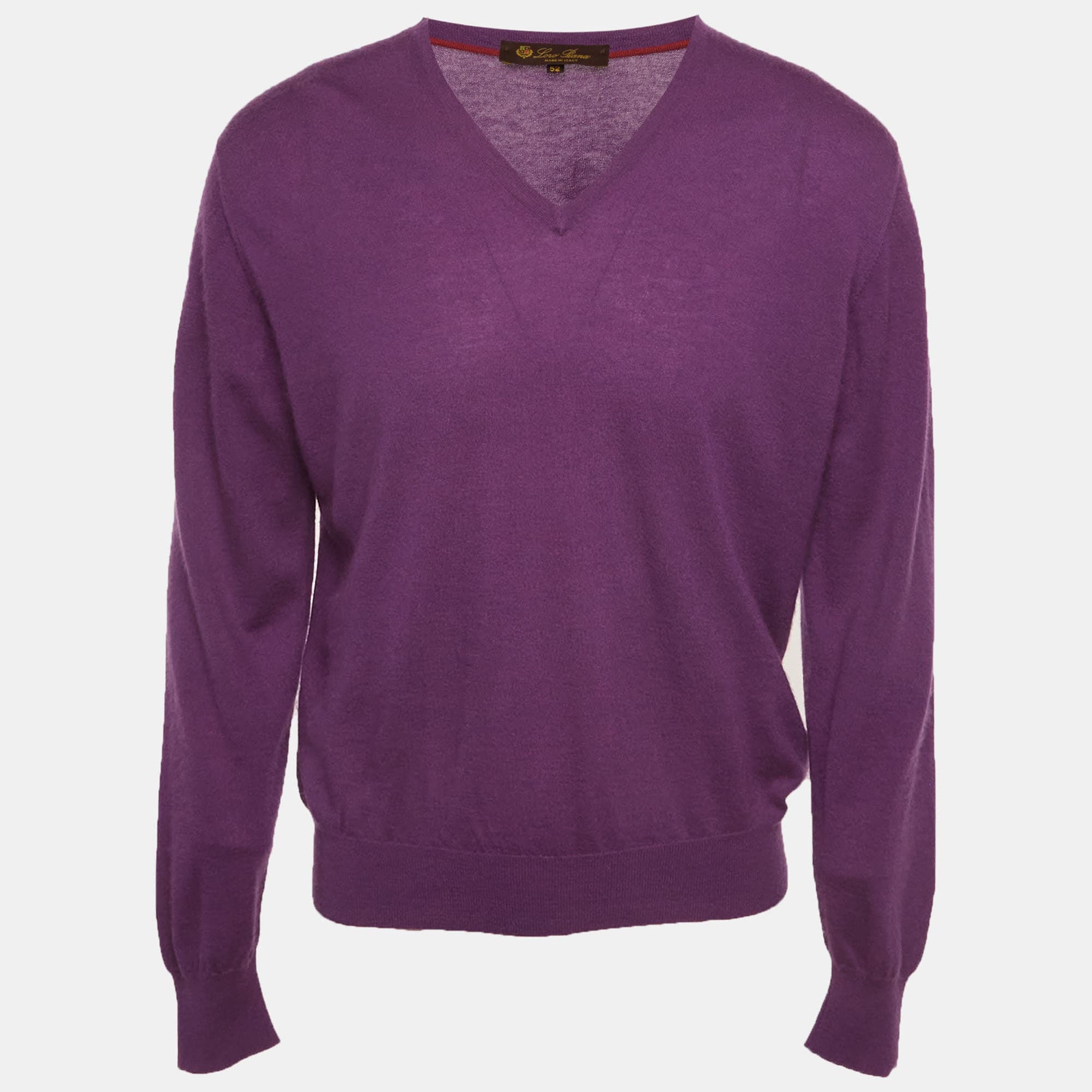 Loro Piana Purple Cashmere Knit V-Neck Sweater XL