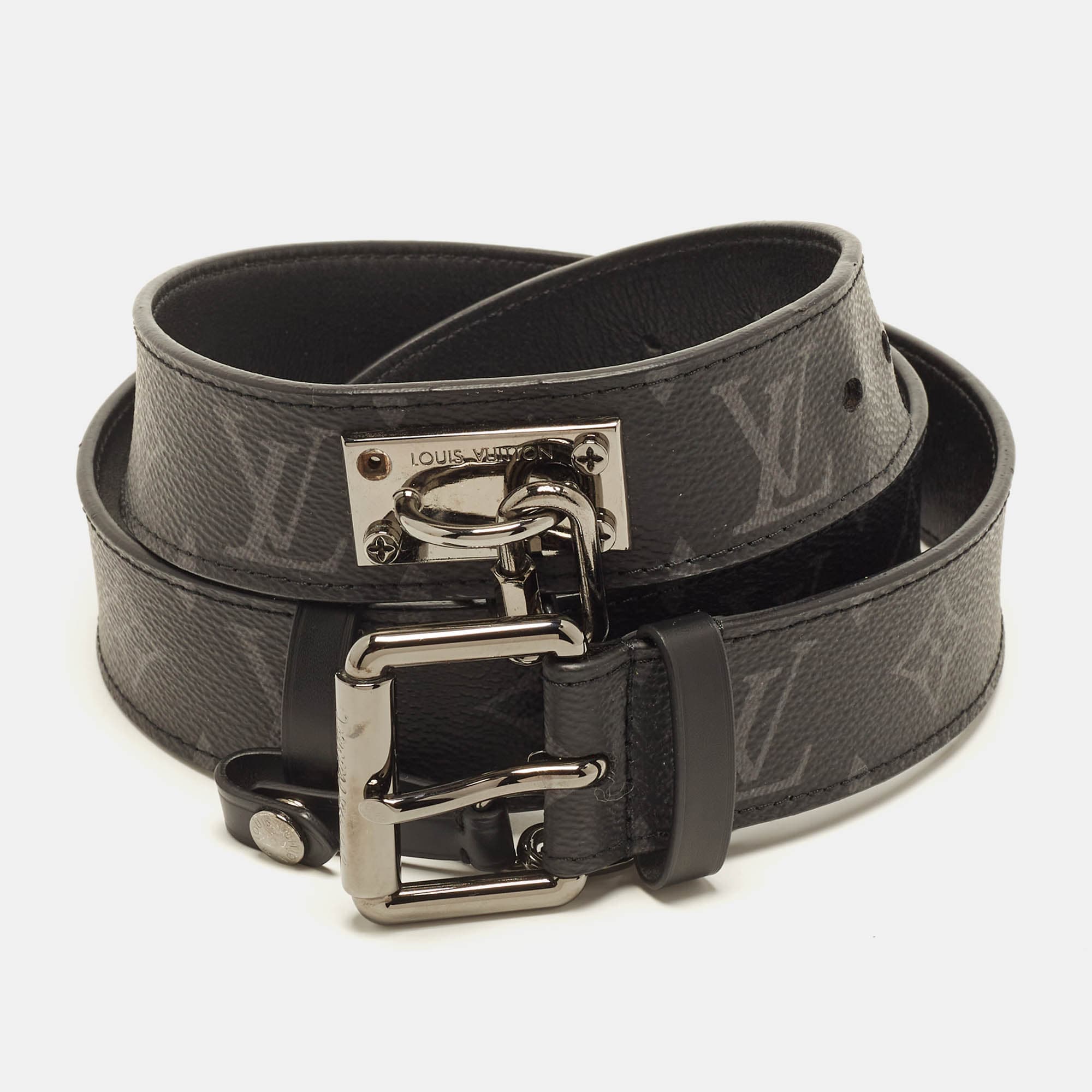 Louis Vuitton Signature Chain 100 CM Buckle Belt Monogram Eclipse Canvas