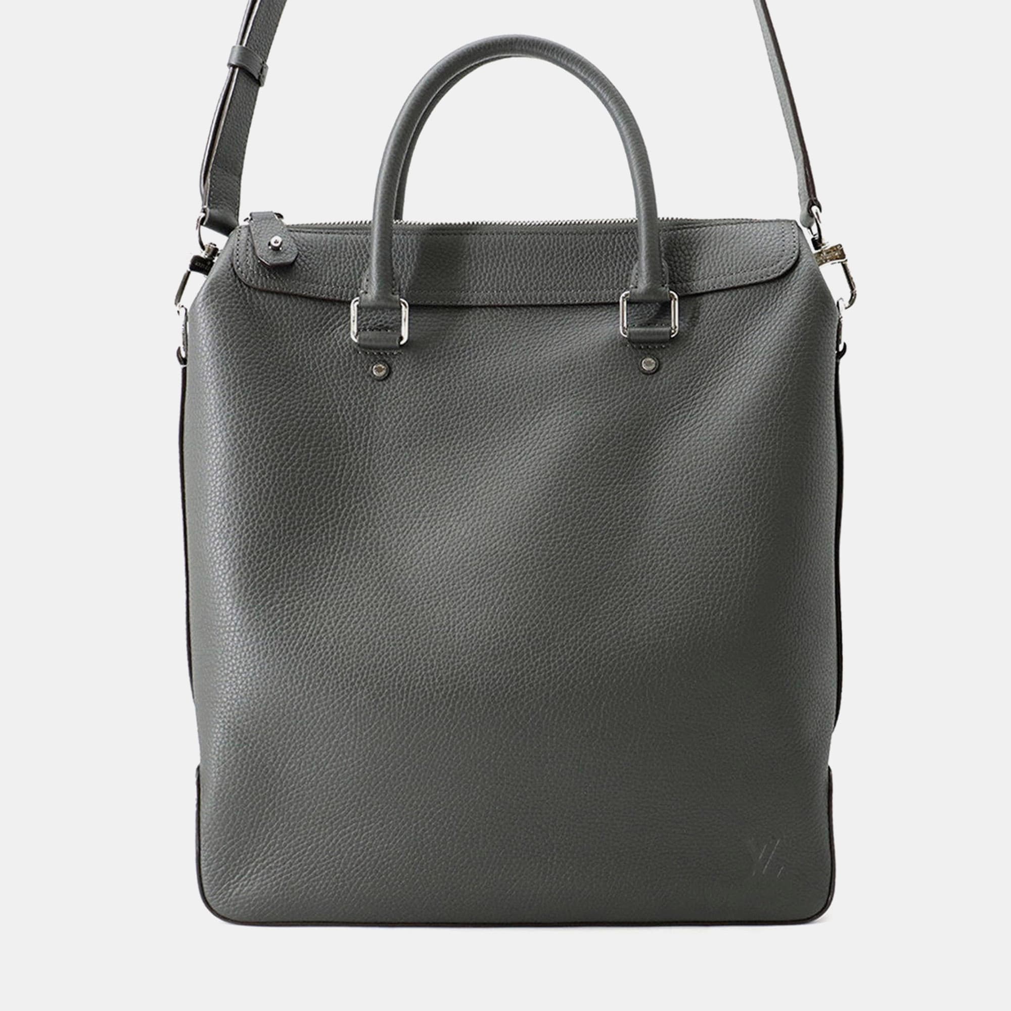 Louis Vuitton Greenwich MM Gray Taurillon Leather Tote Bag