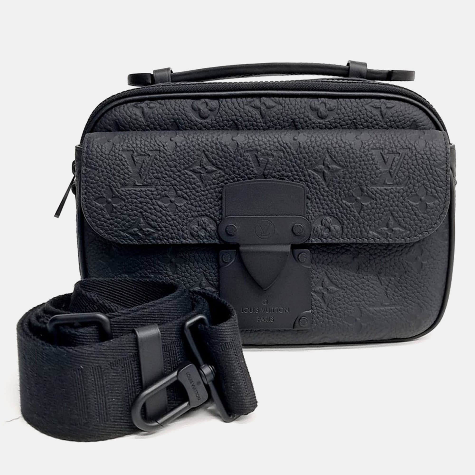 Louis Vuitton S-Lock Messenger Black Monogram Taurillon Leather Crossbody Bag