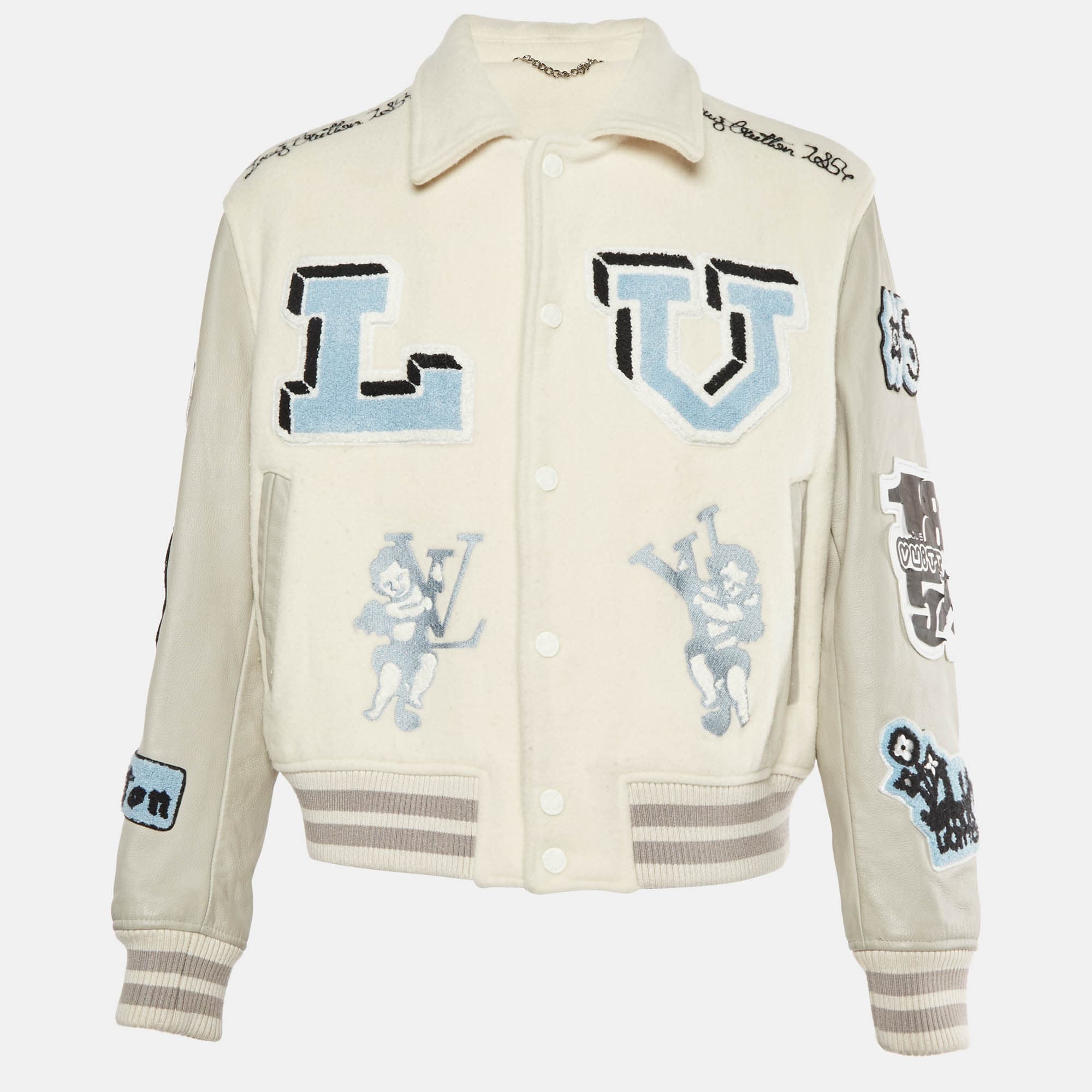 Louis Vuitton Cream/Grey Wool and Leather Bugs Bunny Varsity Jacket L