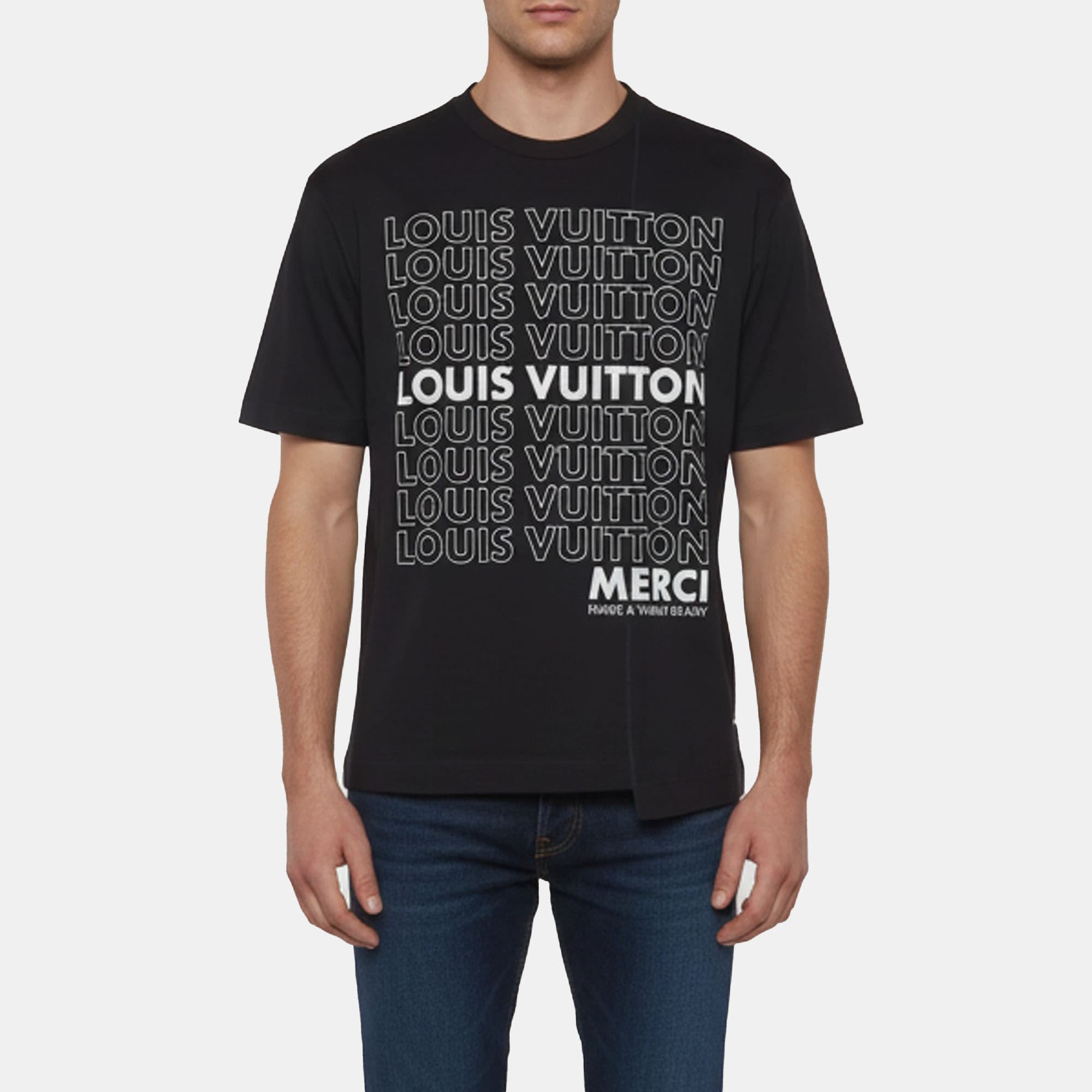Louis Vuitton Navy Blue Merci Logo Graphic Jersey T-Shirt S