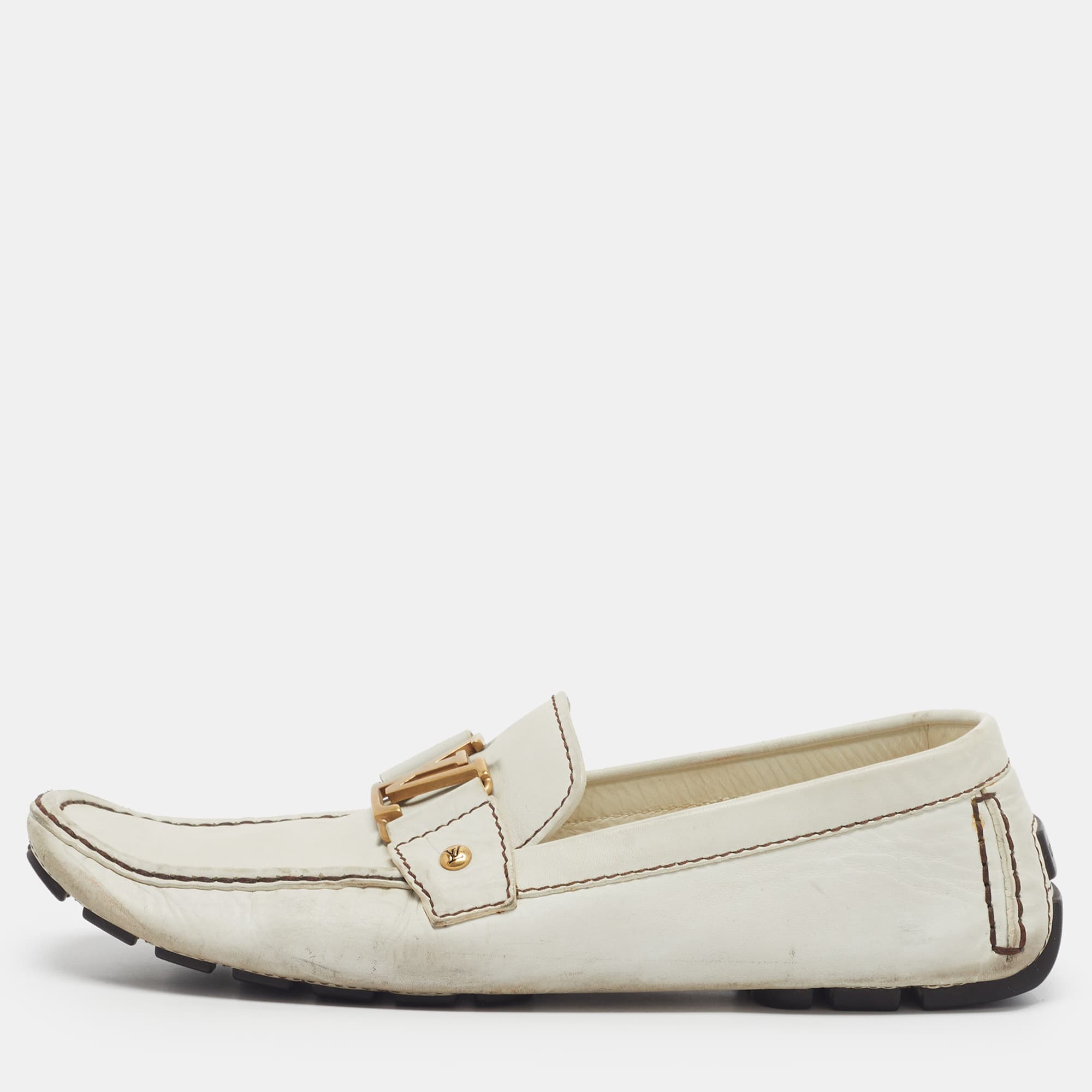 Louis Vuitton Monte Carlo Size 43.5 White Leather Driver Loafers