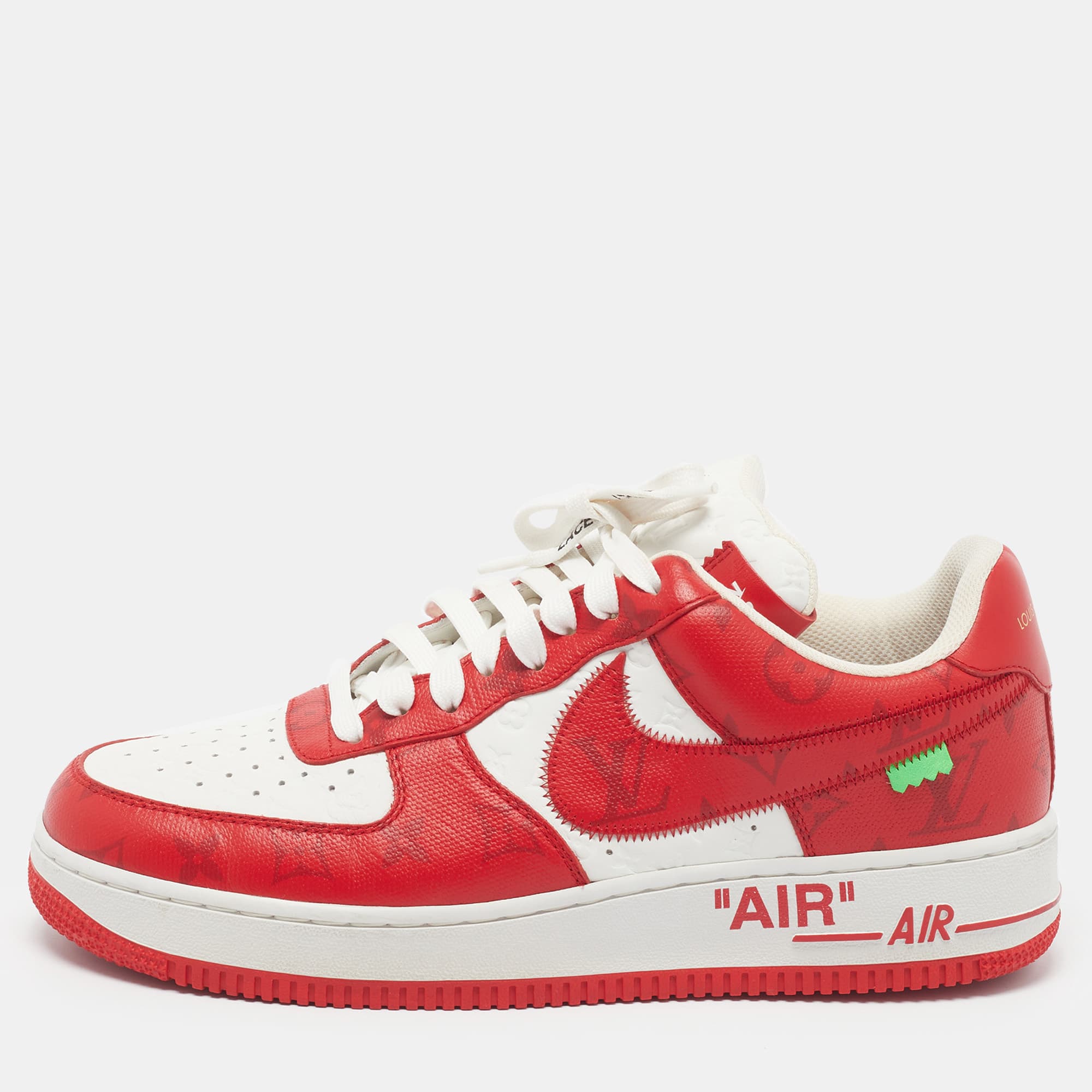 Louis Vuitton x Nike Air Force 1 Size 42.5 Red/White Monogram Canvas and Leather Low Top Sneakers