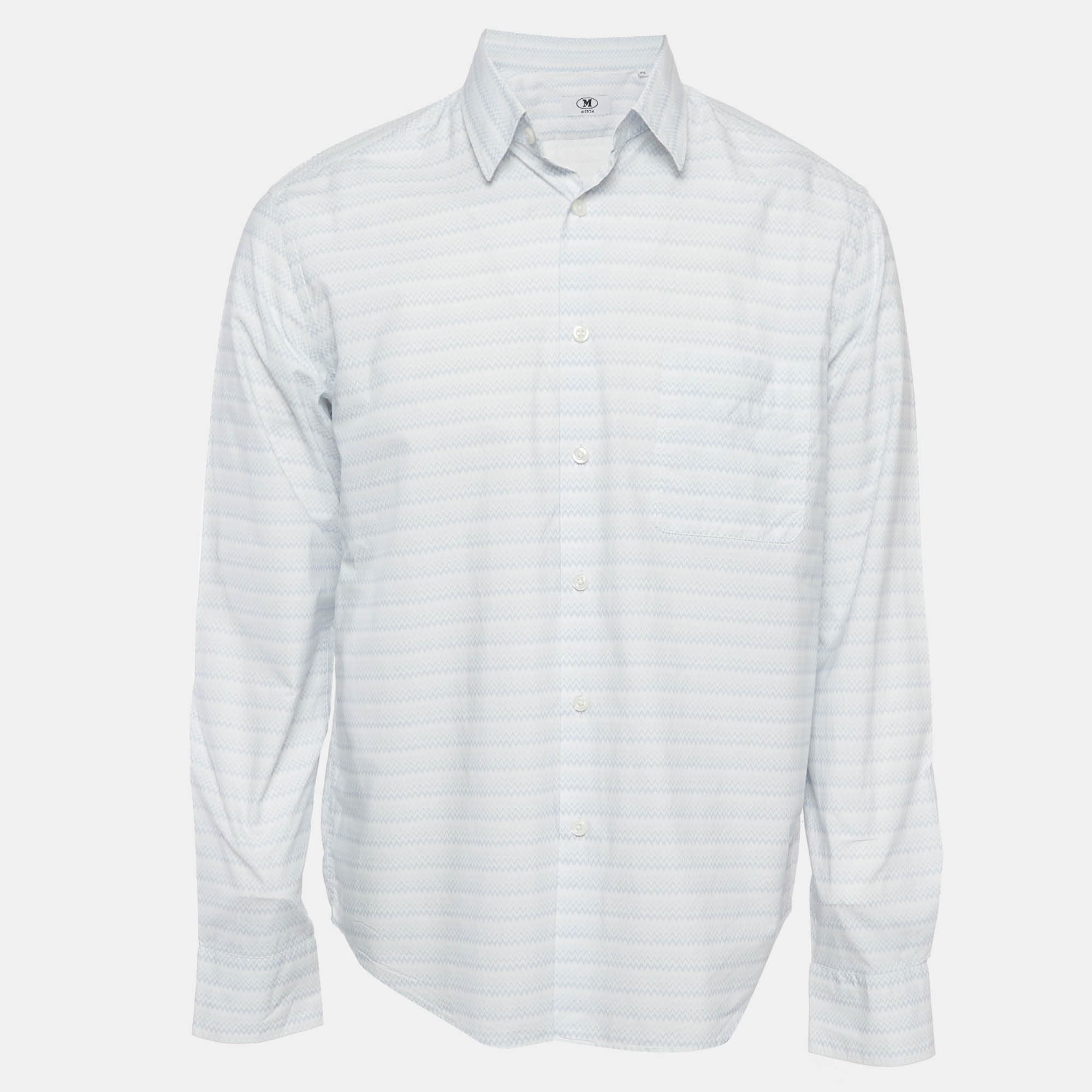 M Missoni Blue Zig Zag Print Long Sleeve Shirt S