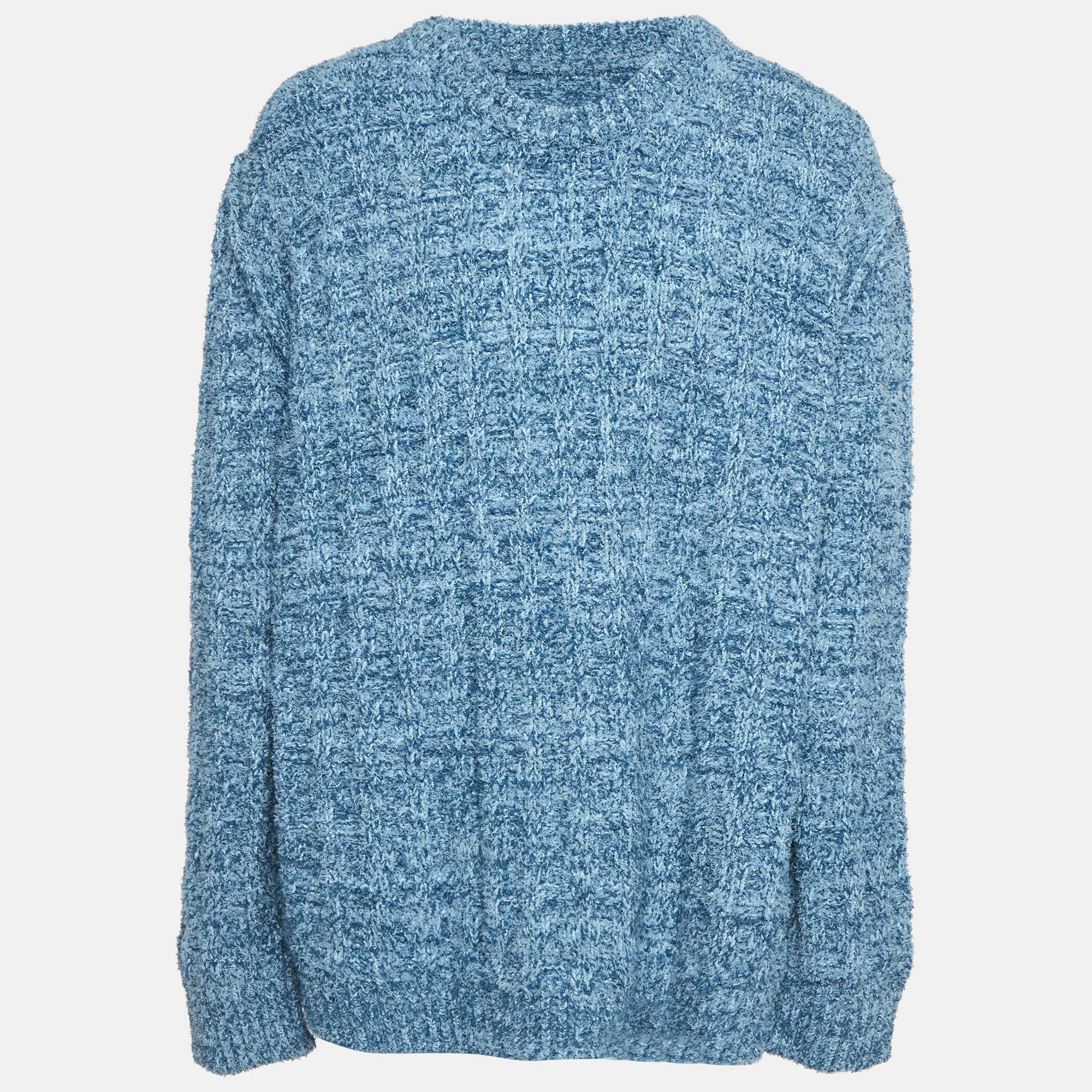 Maison Margiela Blue Textured Knit Oversized Sweater XL