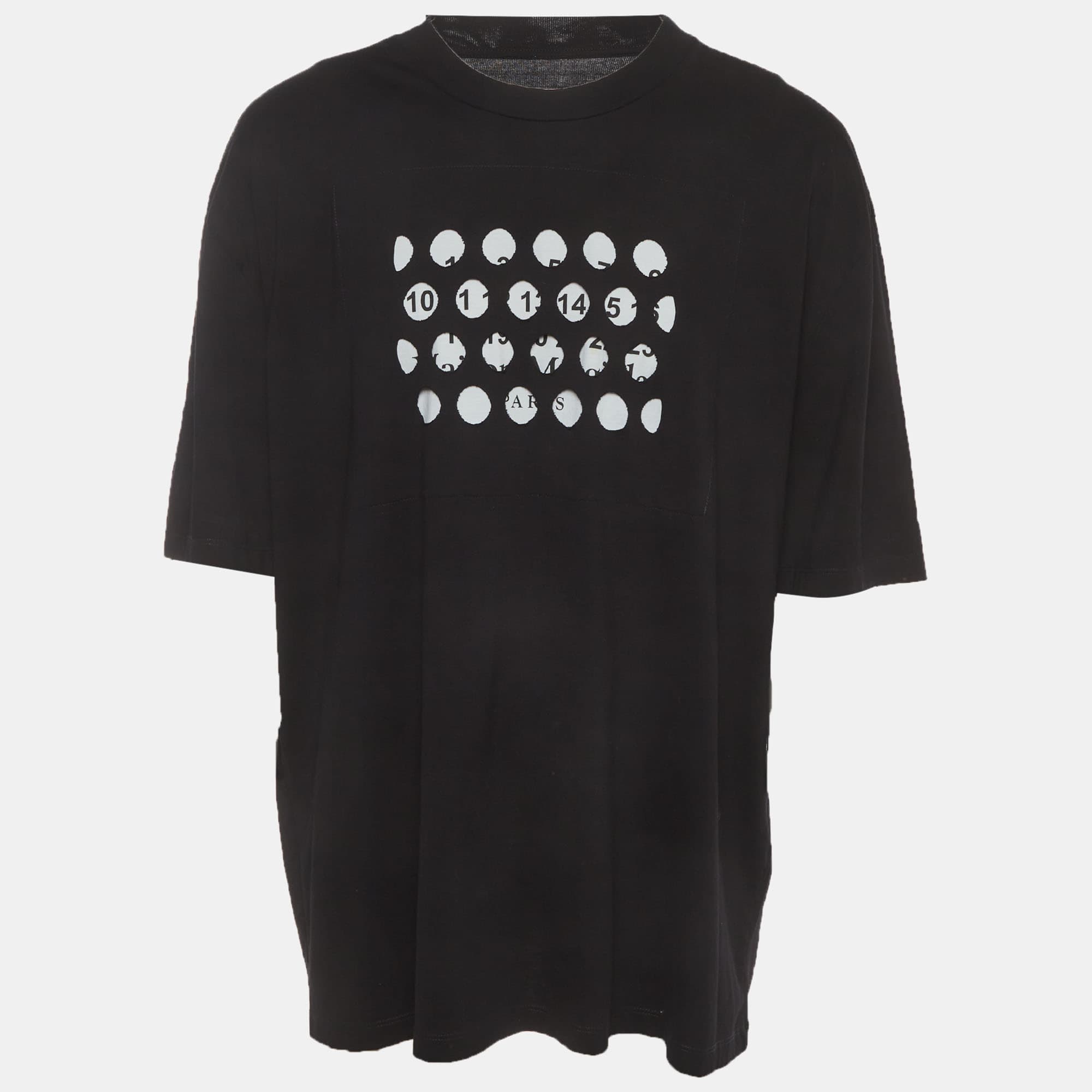 Maison Margiela Black Punched Hole Jersey Oversized T-Shirt S