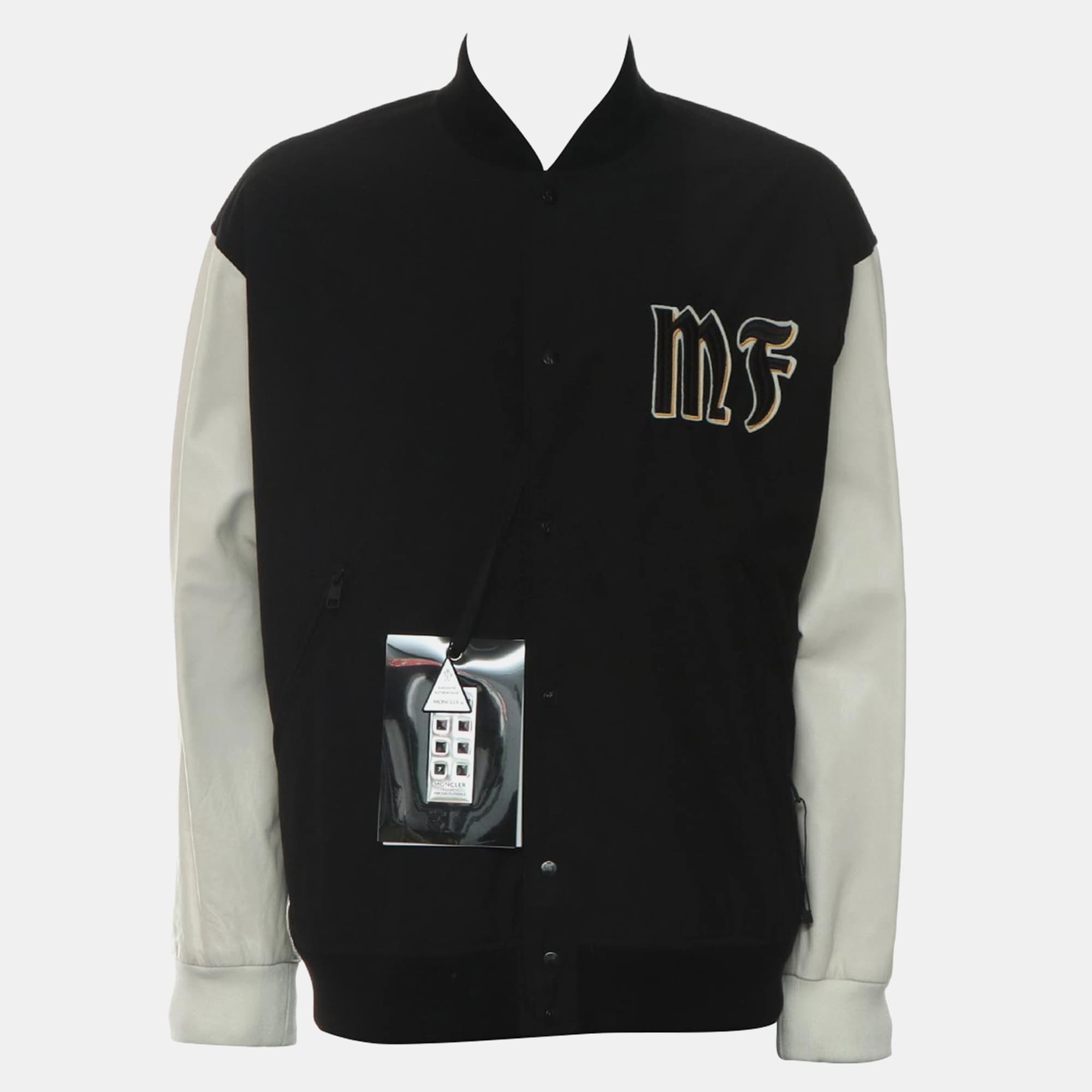 Moncler Genius 7 Moncler FRGMT Hiroshi Fujiwara Sven Black Wool White Leather Men's Bomber Jacket XL