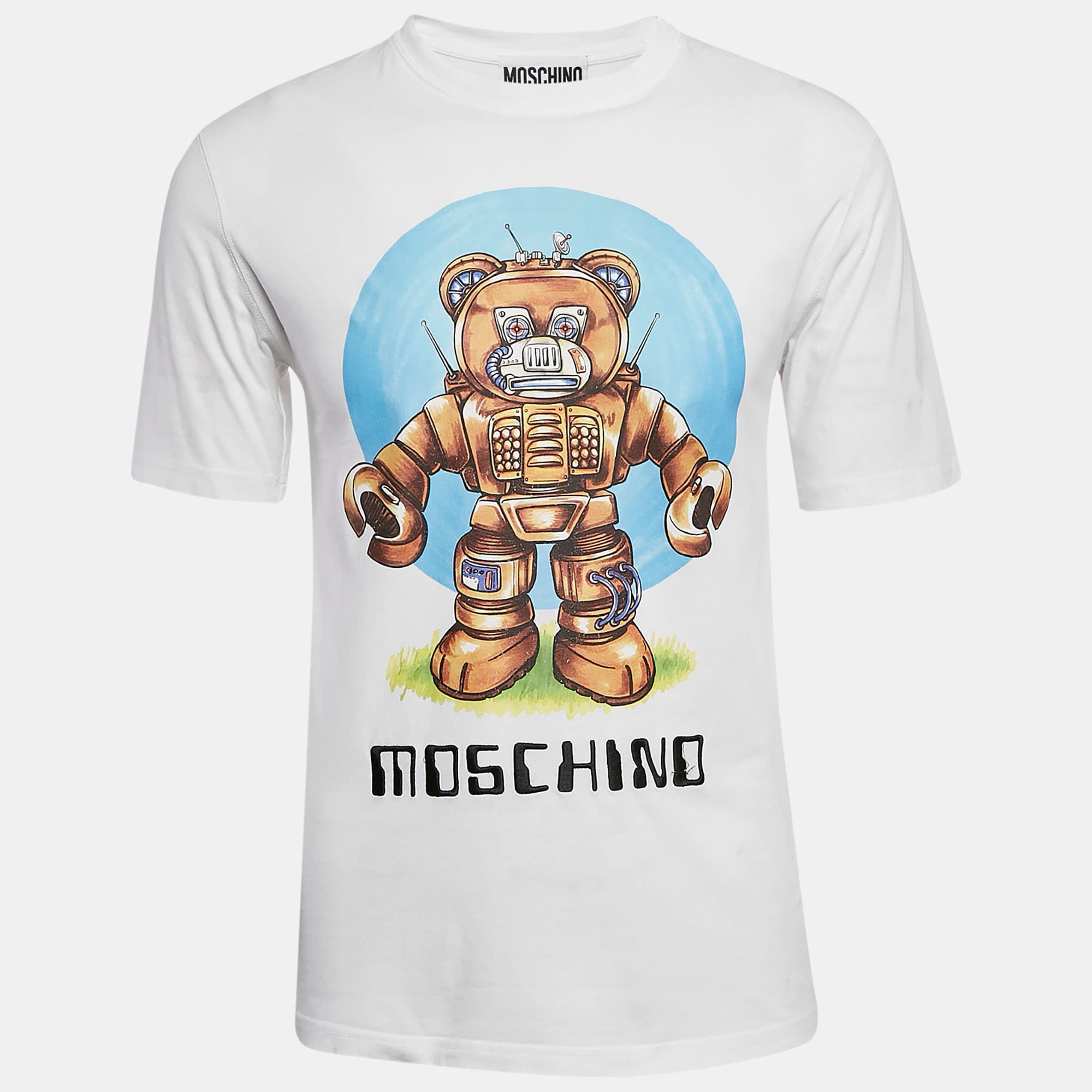 Moschino Couture White Cotton Robotic Teddy Print T-Shirt XS