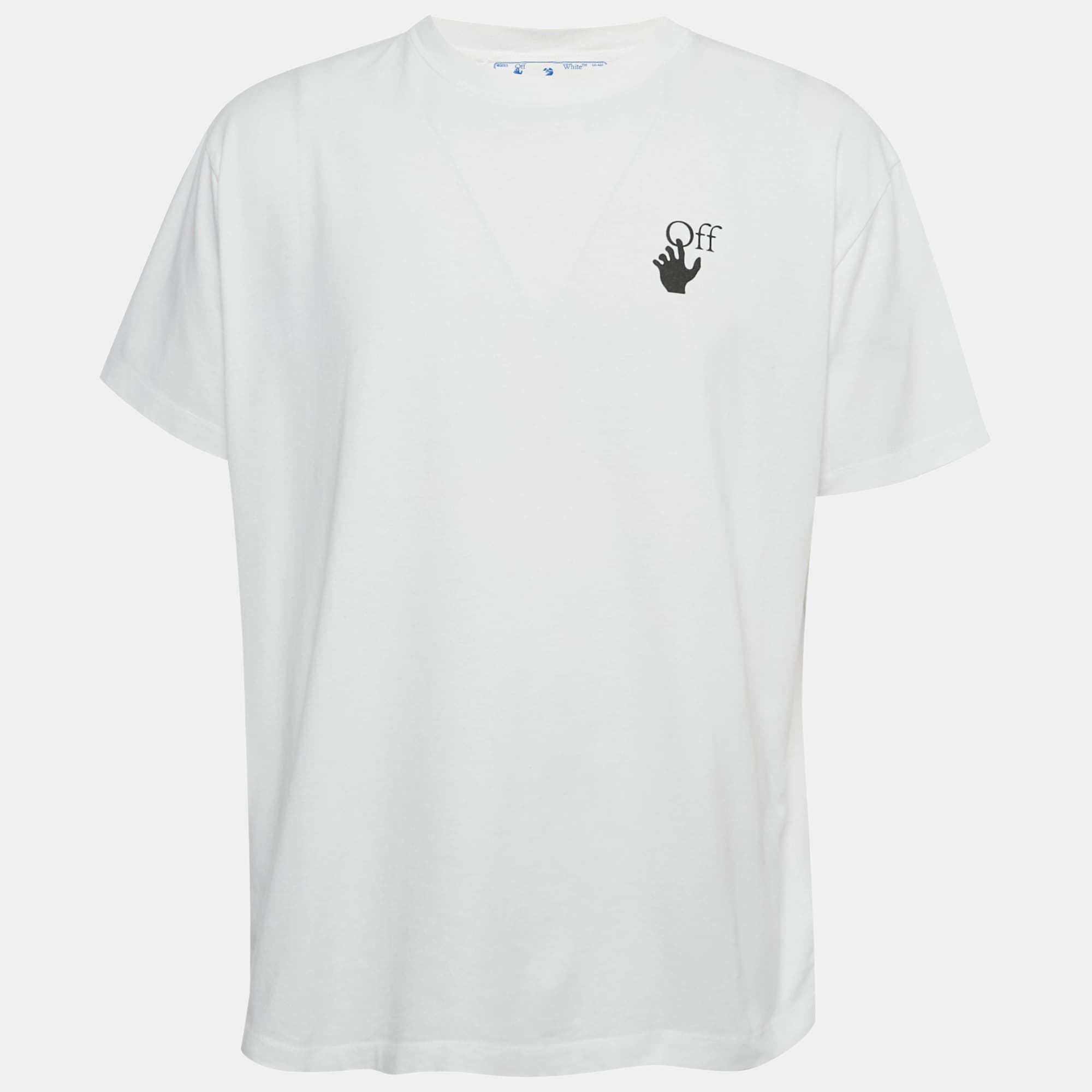 Off-White White Logo Print Cotton Crew Neck Oversized T-Shirt S