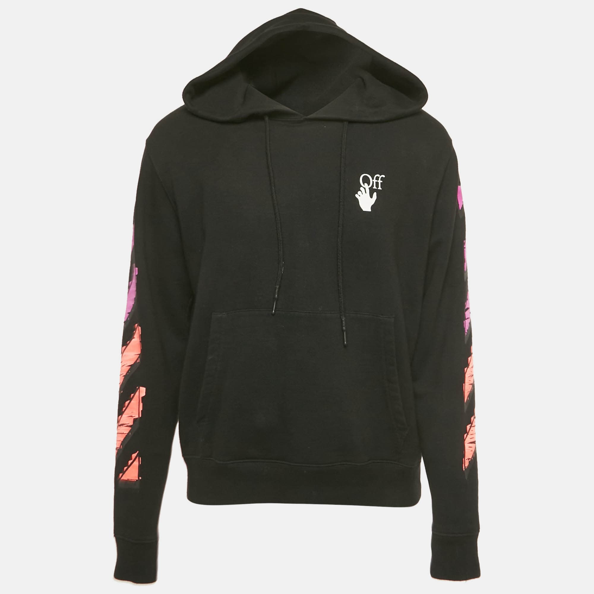 Off-White Black Arrow Print Cotton Hoodie L