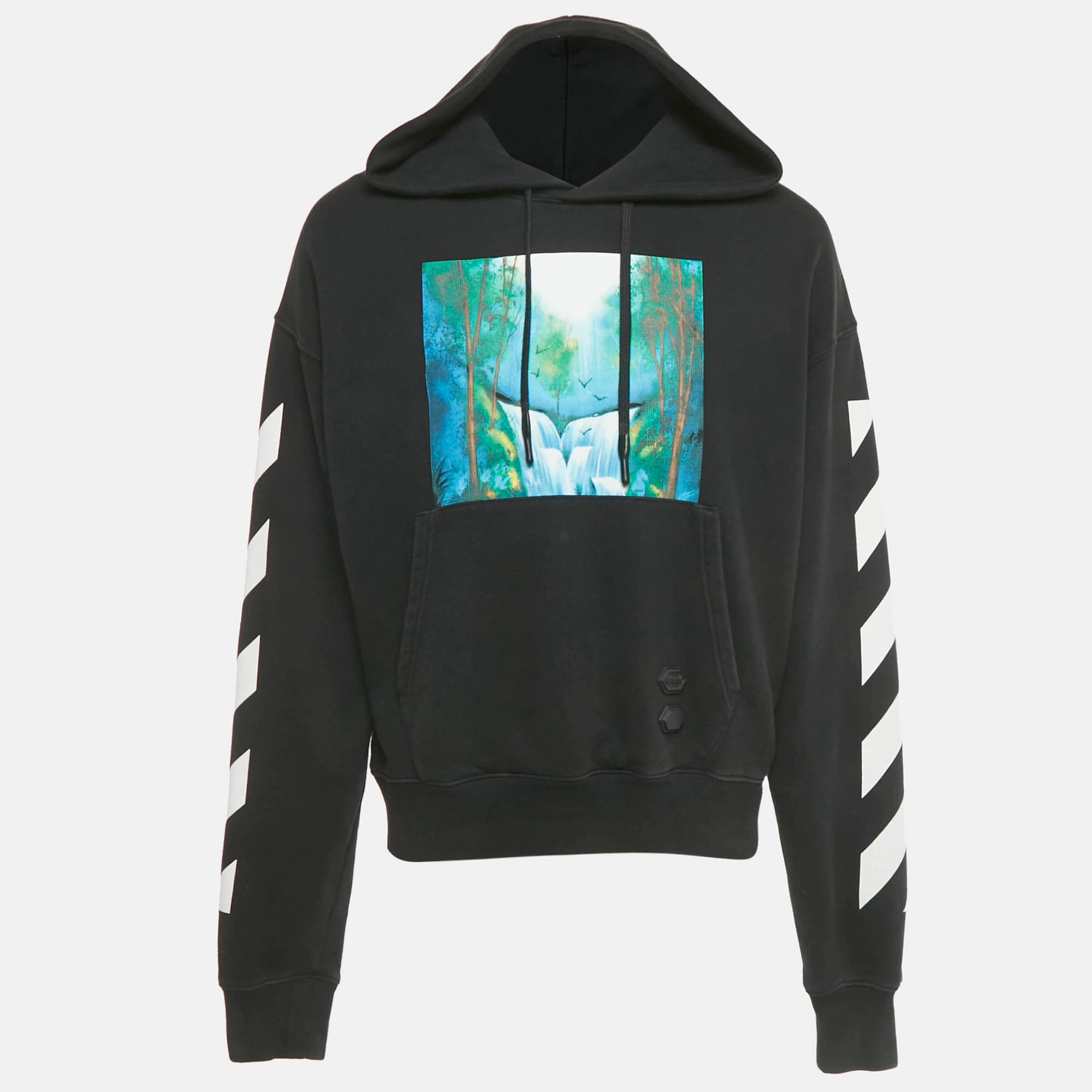 Off-White Black Waterfall Print Cotton Hoodie M