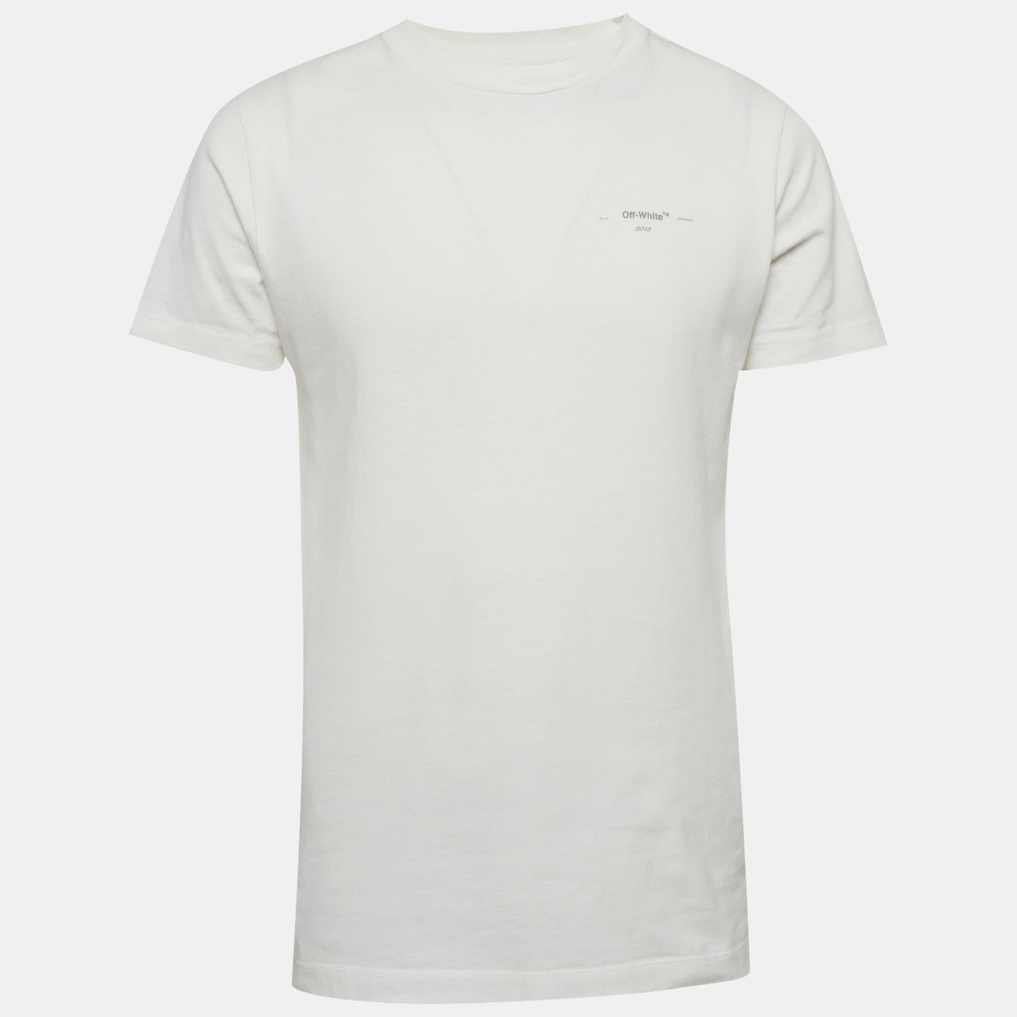 Off-White White Logo Print Cotton Crew Neck T-Shirt S