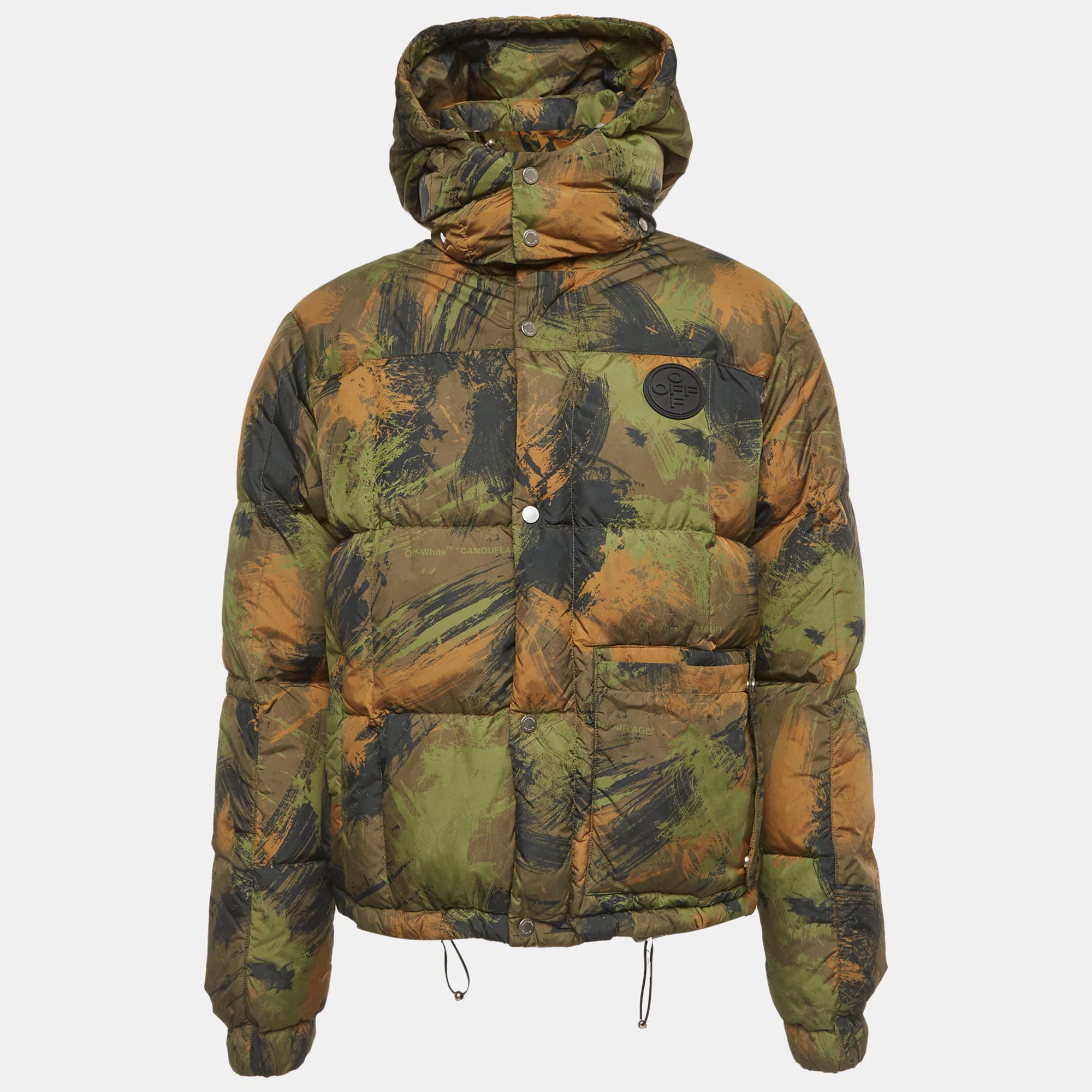 Off-White Green Camouflage Nylon Padded Down Jacket M