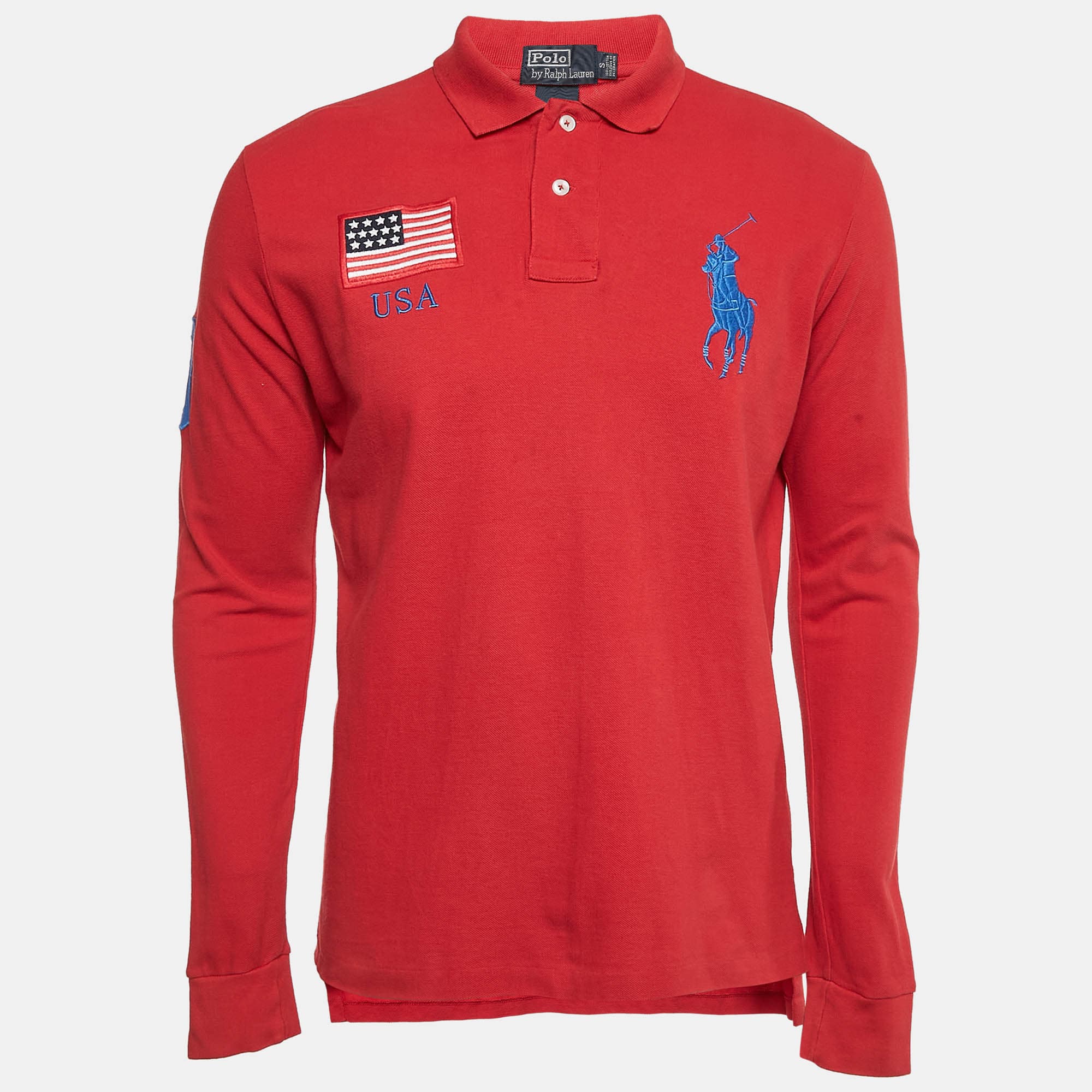 Polo Ralph Lauren Vintage Red Embroidered Cotton Custom Fit Polo T-Shirt S