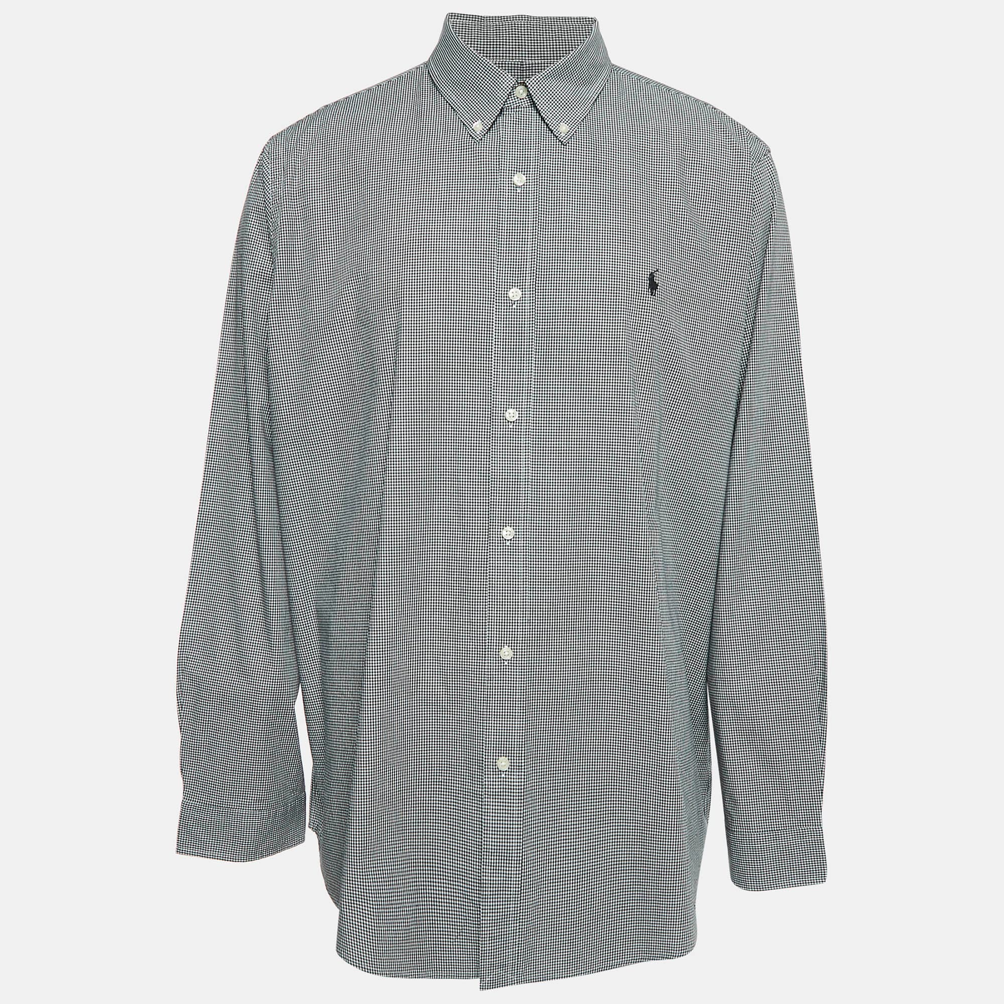 Polo Ralph Lauren Black/White Checks Cotton Classic Fit Shirt XXL