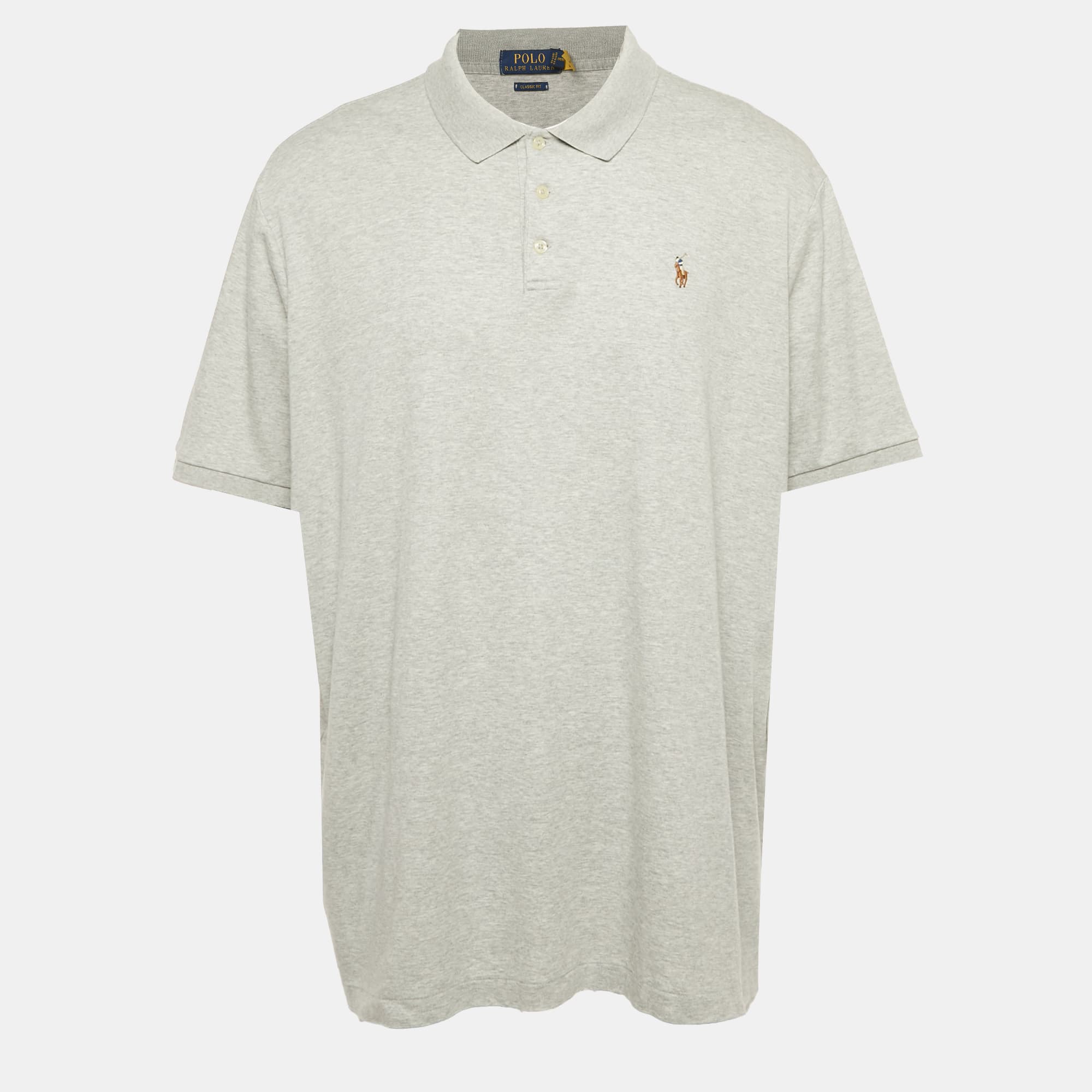 Polo Ralph Lauren Grey Logo Embroidered Cotton Polo T-Shirt XXL