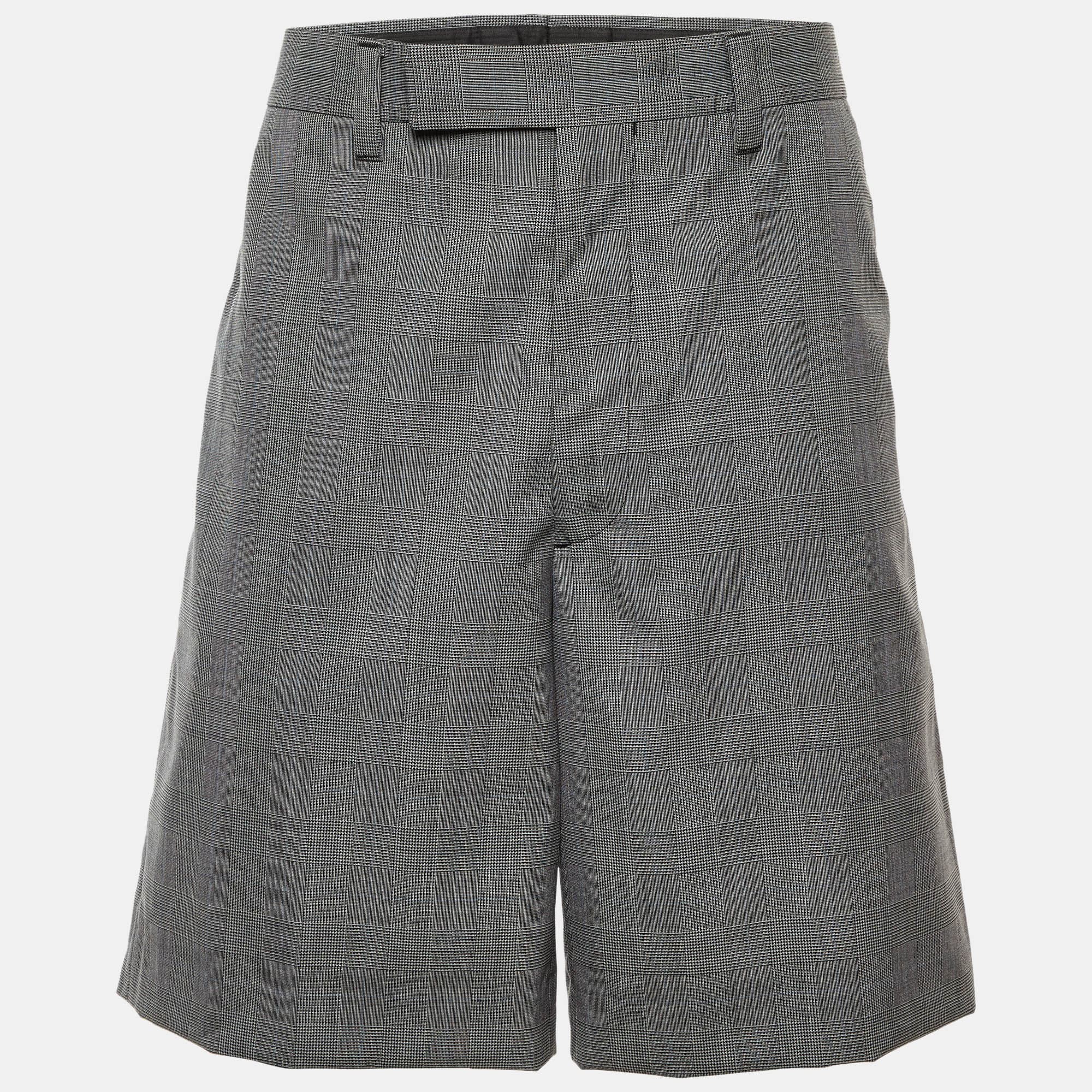 Prada Black Houndstooth Pattern Wool Shorts M/Waist 36"