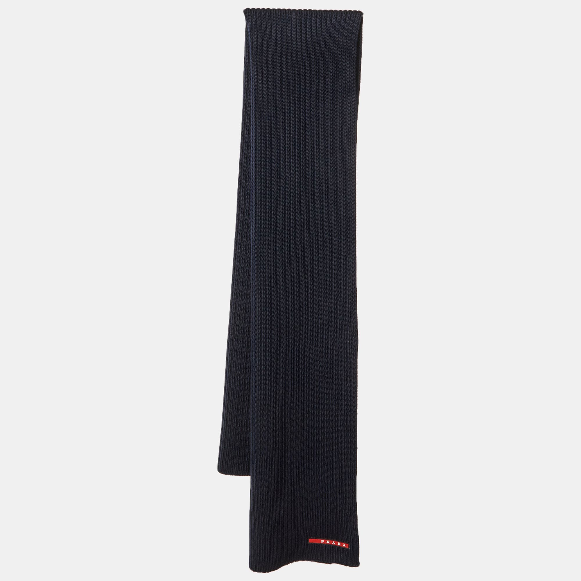Prada Sport Navy Blue Wool Knit Scarf