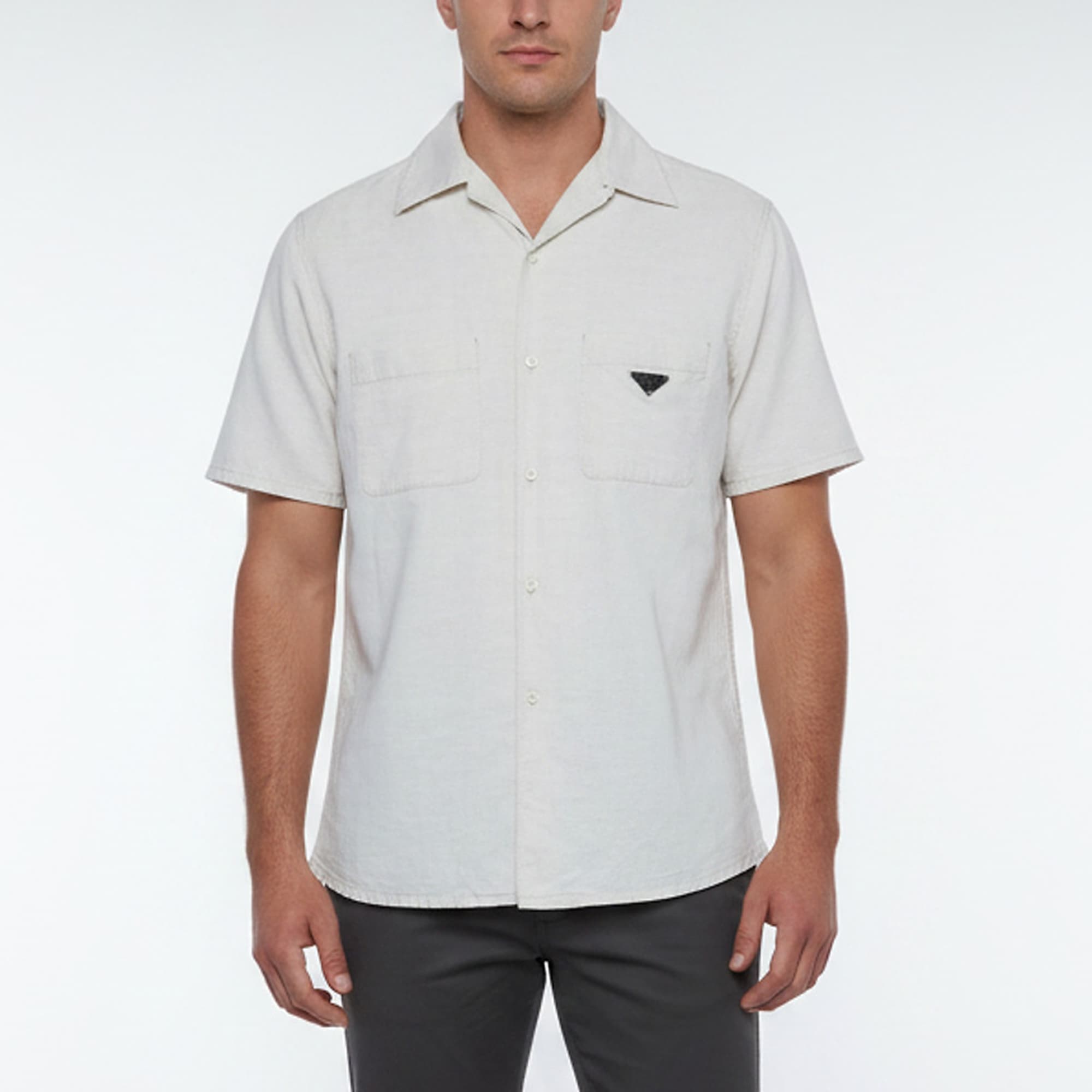 Prada Beige Triangle Logo Linen Blend Short Sleeved Shirt M