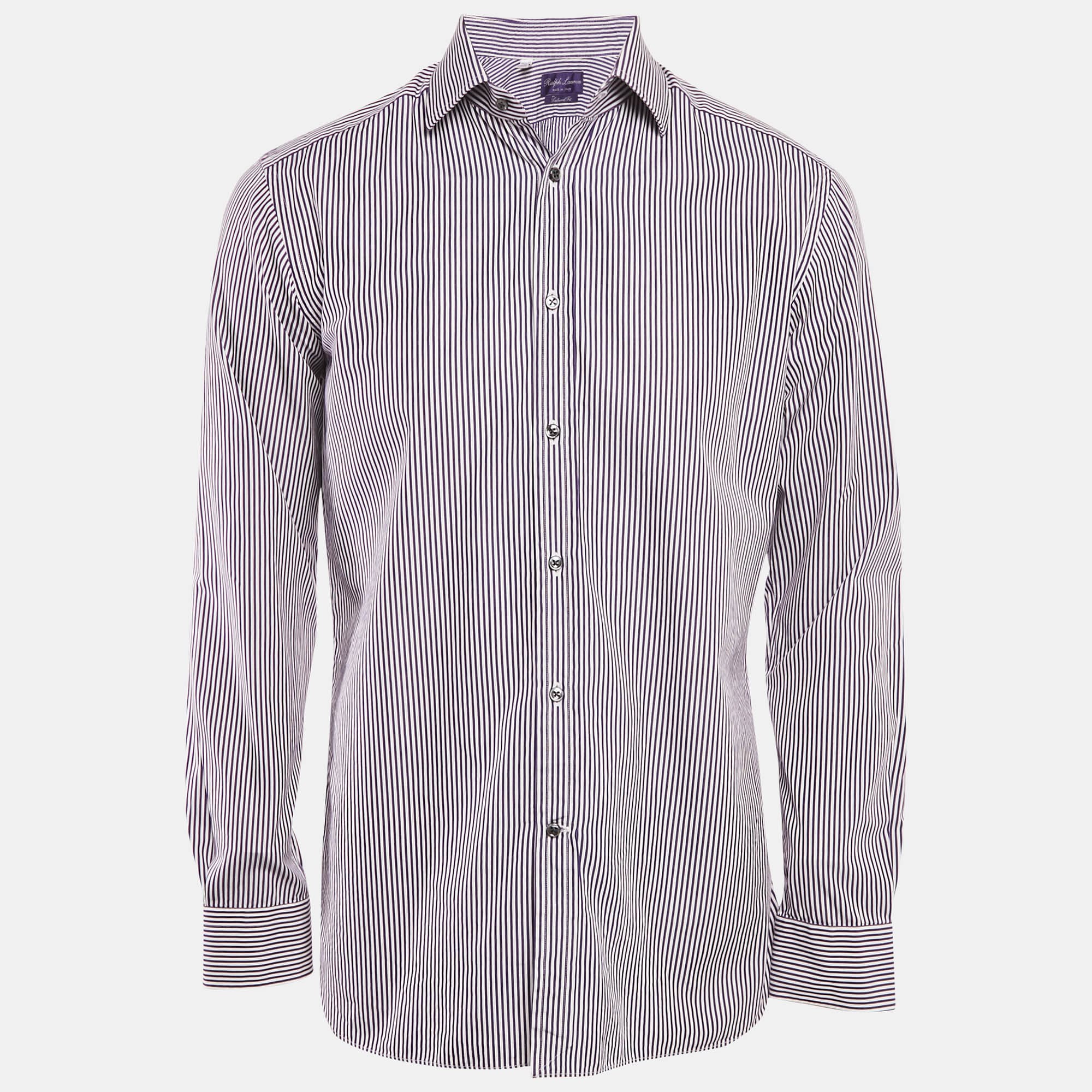 Ralph Lauren Purple Striped Cotton Full Sleeve Shirt L