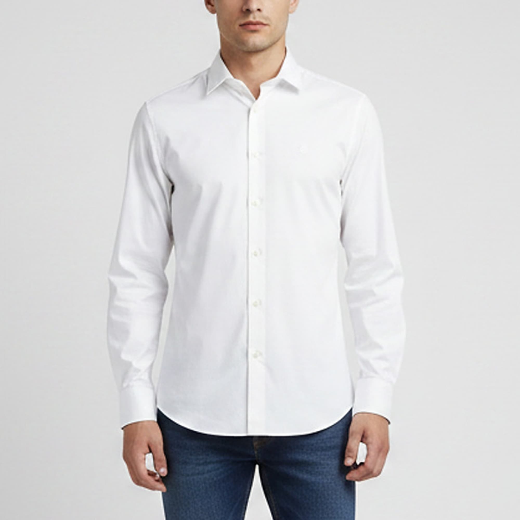 Roberto Cavalli White Logo Embroidered Cotton Slim Fit Shirt L