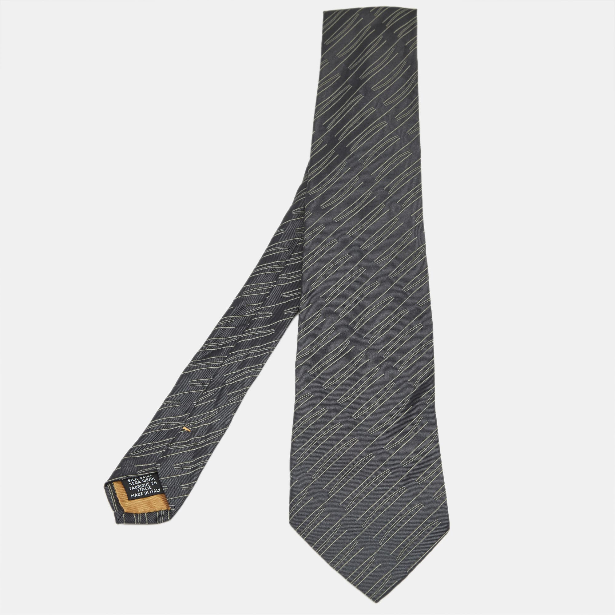 Yves Saint Laurent Vintage Grey Patterned Silk Classic Tie