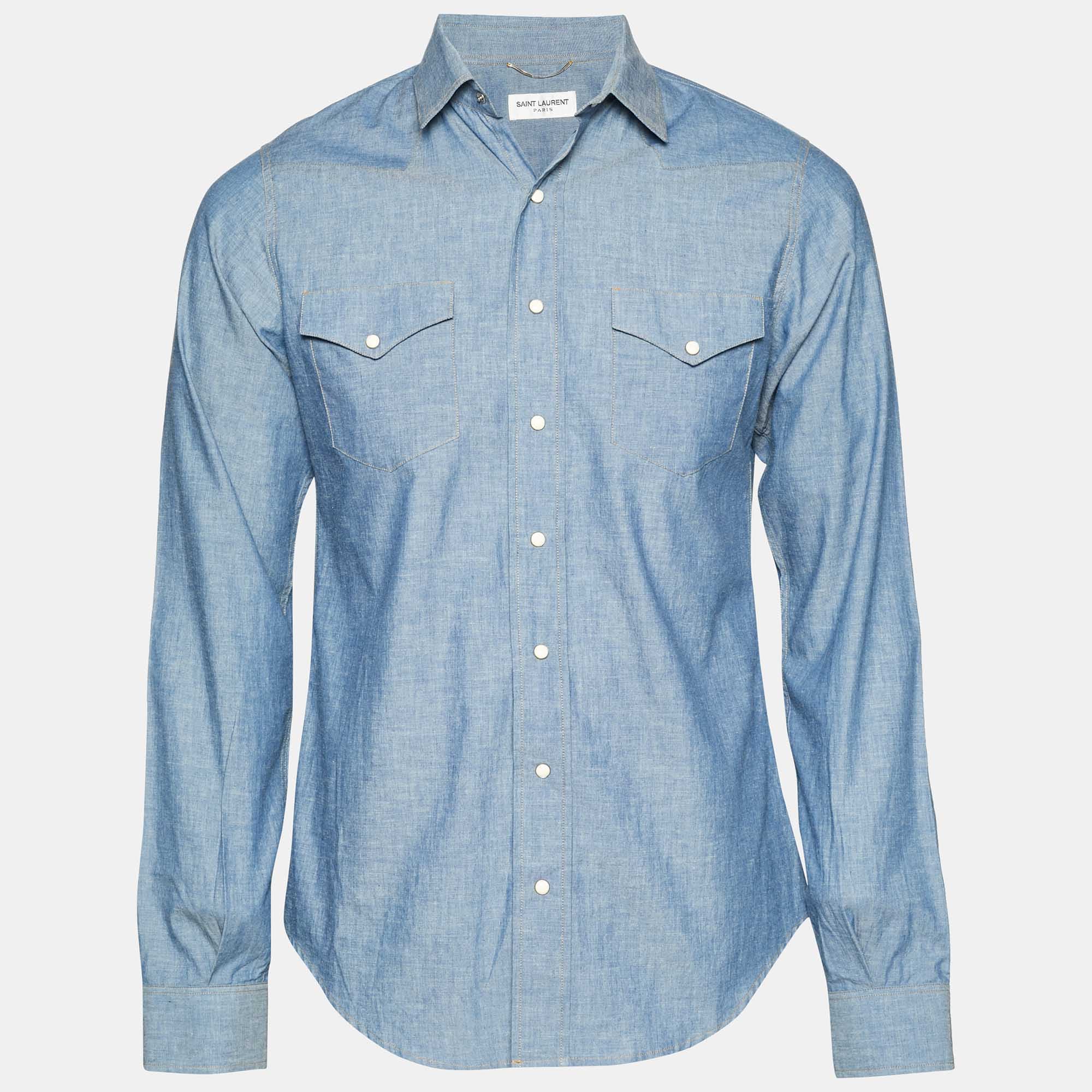 Saint Laurent Paris Blue Chambray Long Sleeve Shirt S