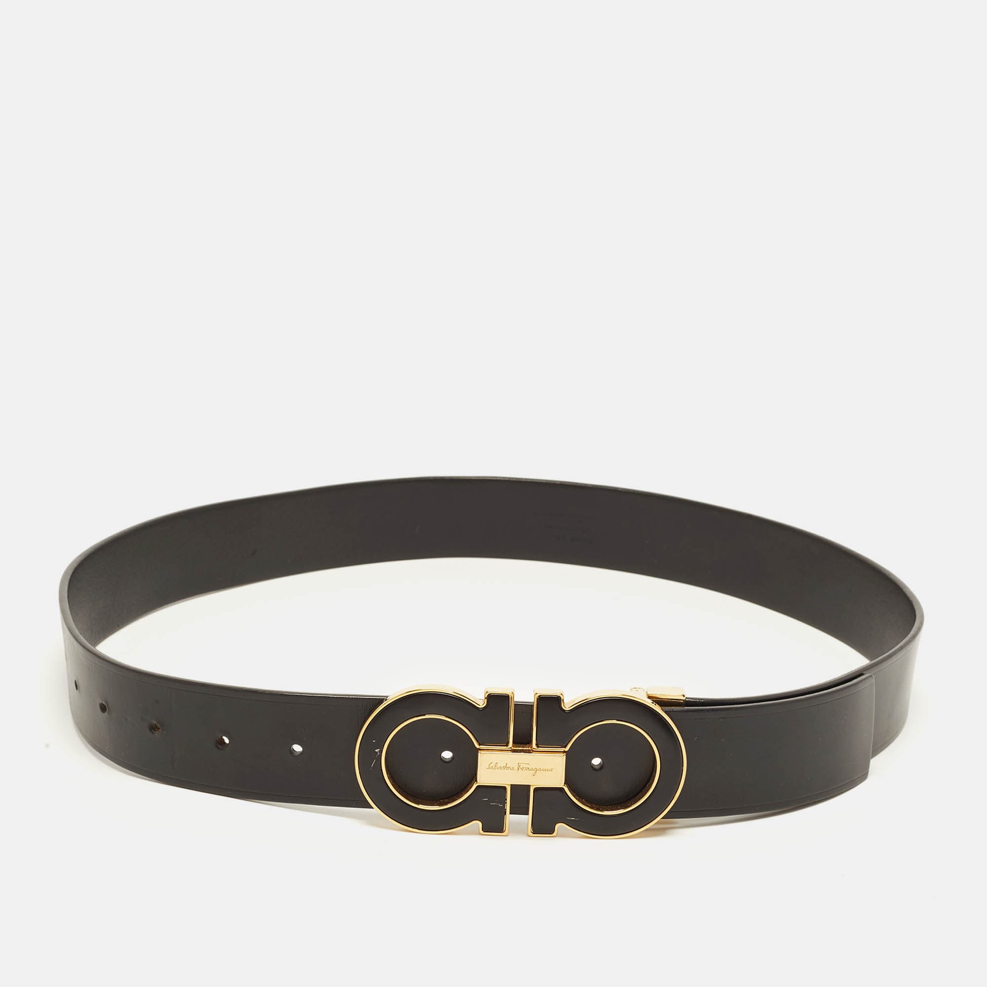 Salvatore Ferragamo Double Gancio Cut to Size Belt Black Leather