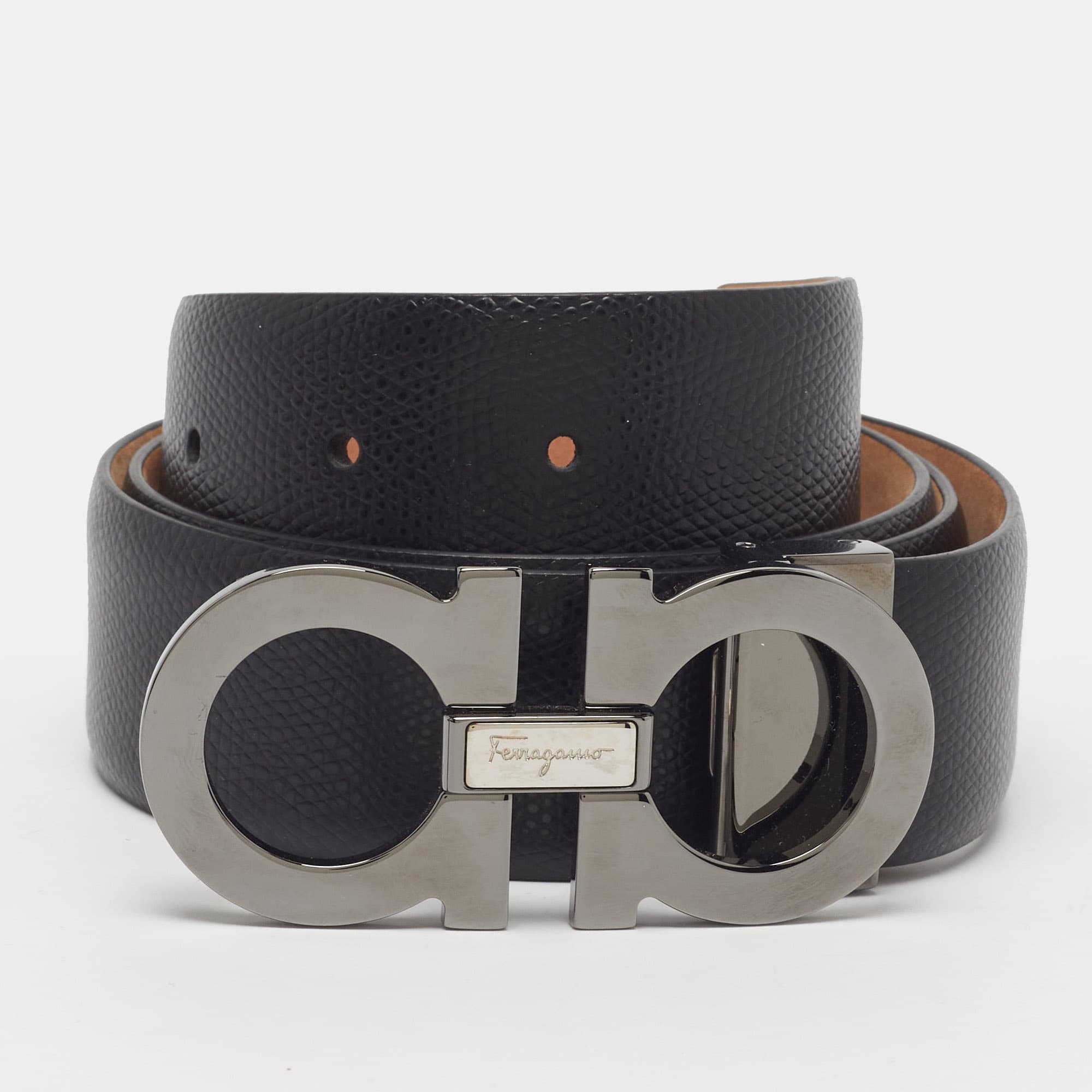 Salvatore Ferragamo Black Gancini Cut to Size Belt Black Leather