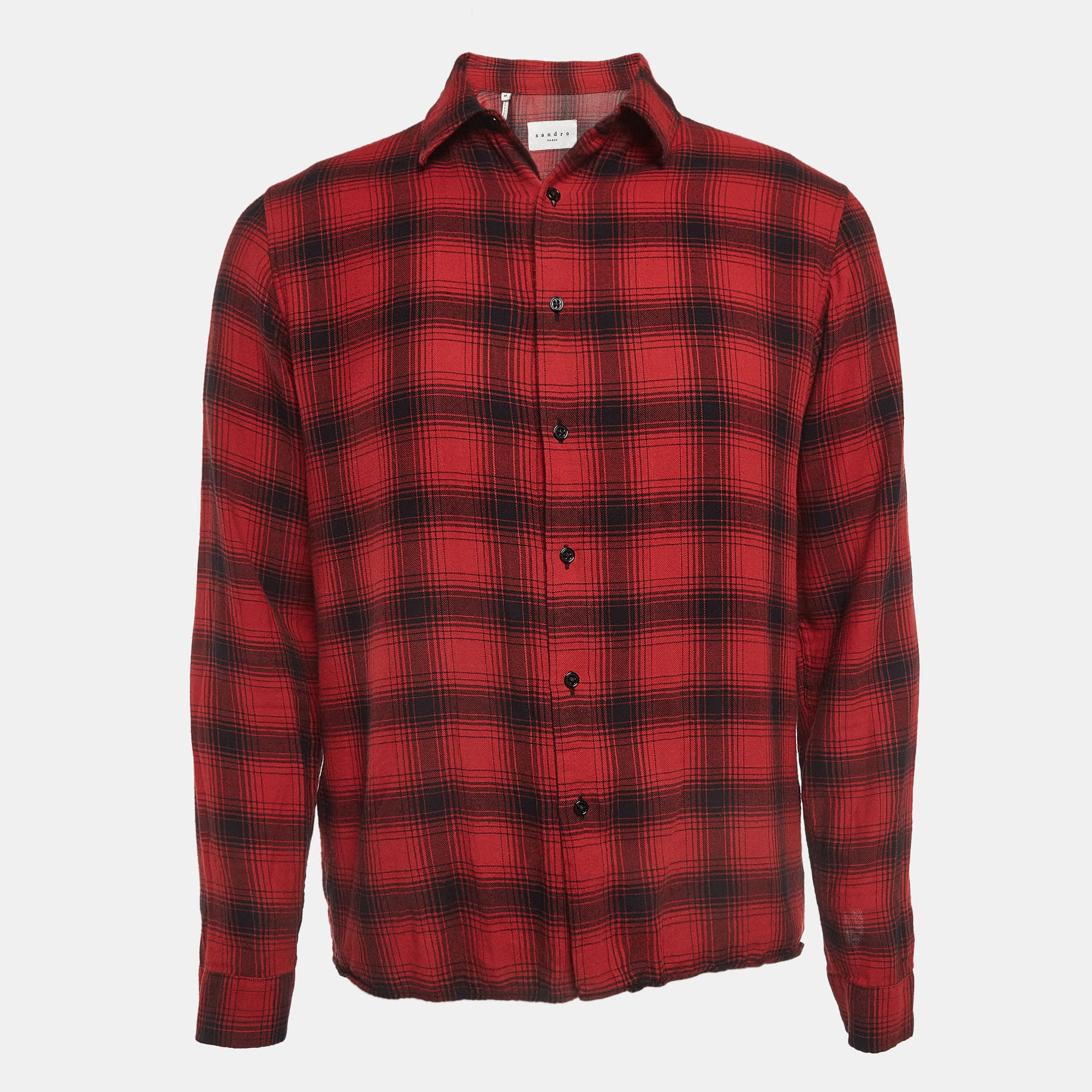 Sandro Red Plaid Cotton Long Sleeve Shirt M