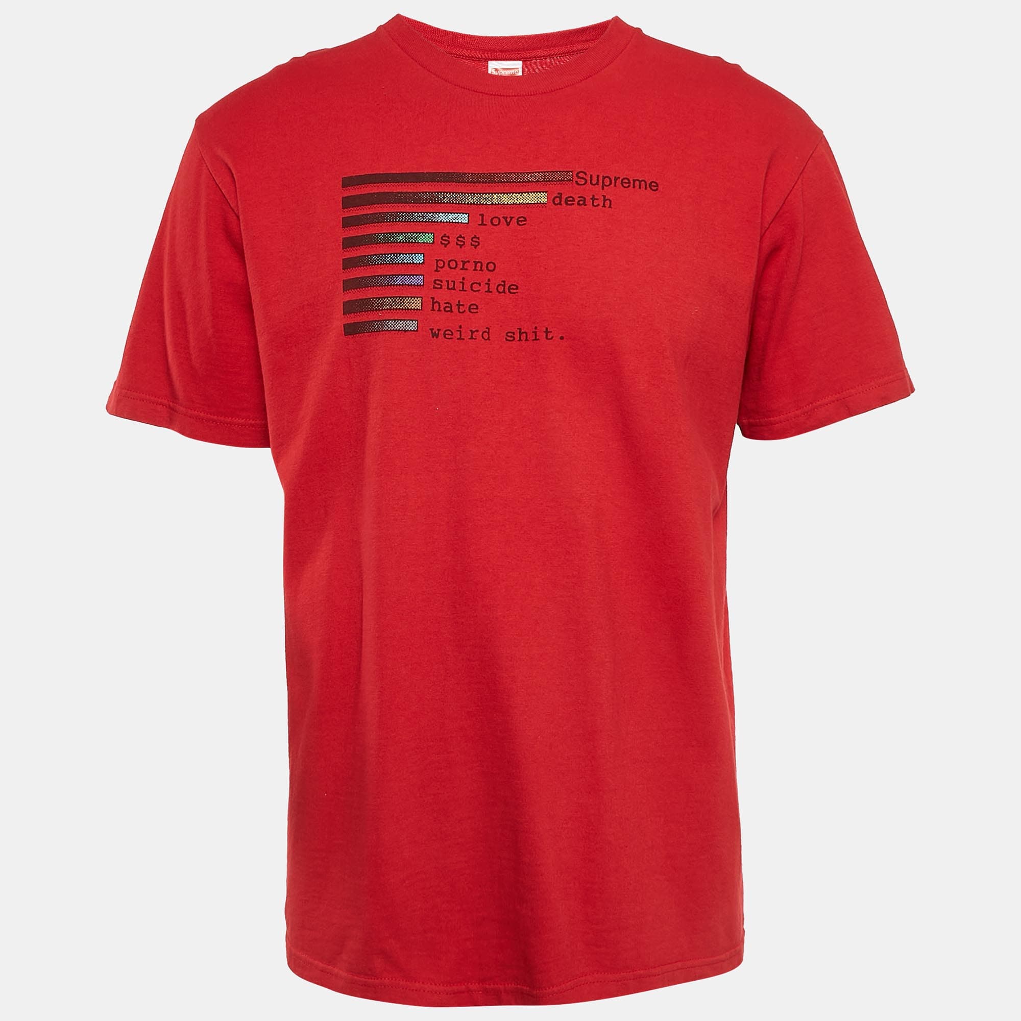 Supreme Red Printed Cotton Crew Neck T-Shirt M