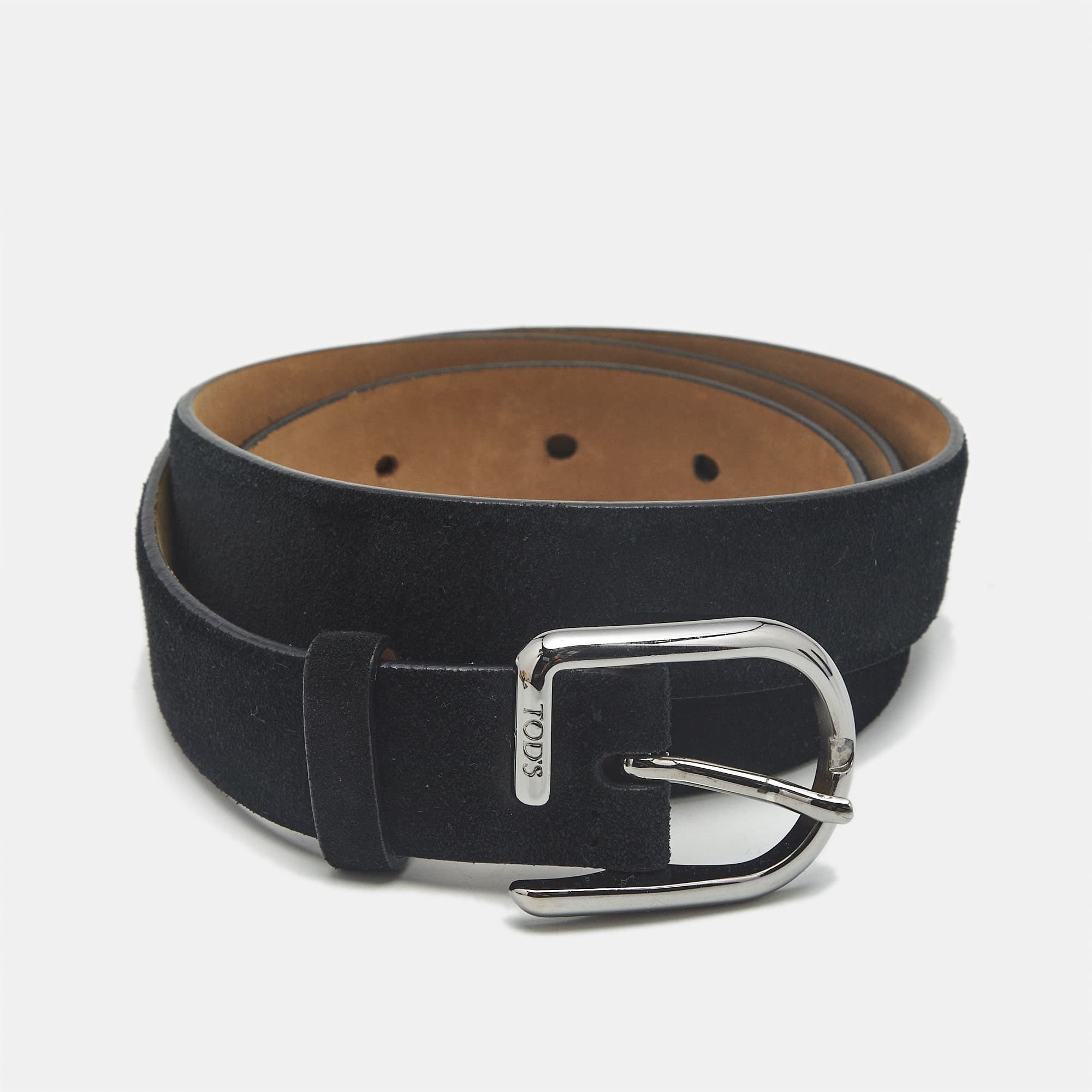 Tod's 95 CM Buckle Belt Black Suede