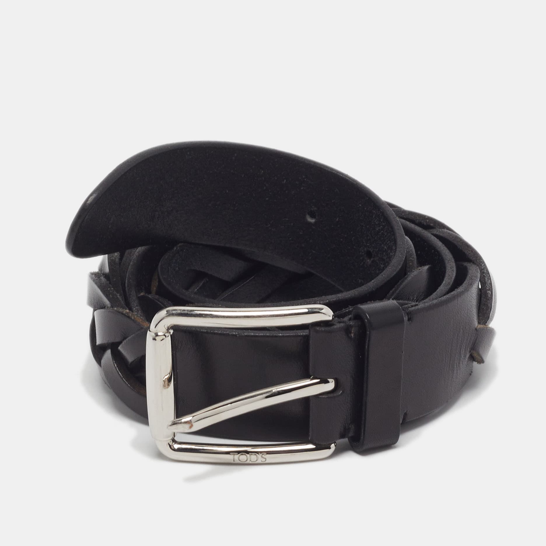 Tod's 95 CM Buckle Belt Black Woven Leather