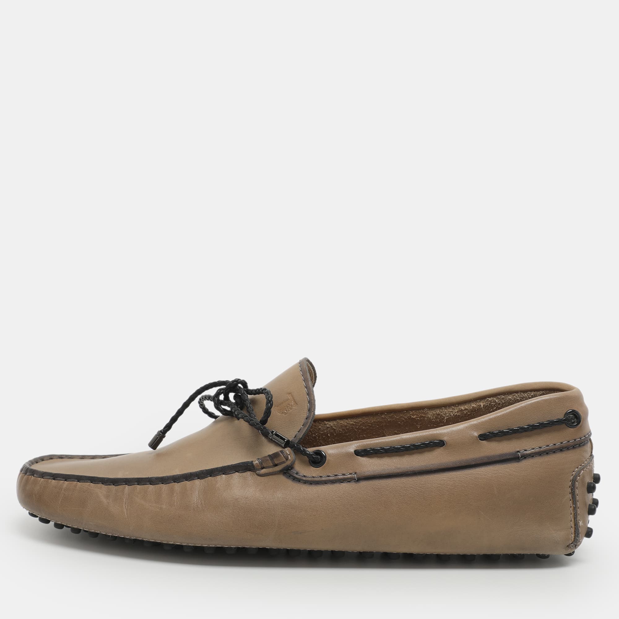 Tod's Size 42 Khaki Green Leather Loafers