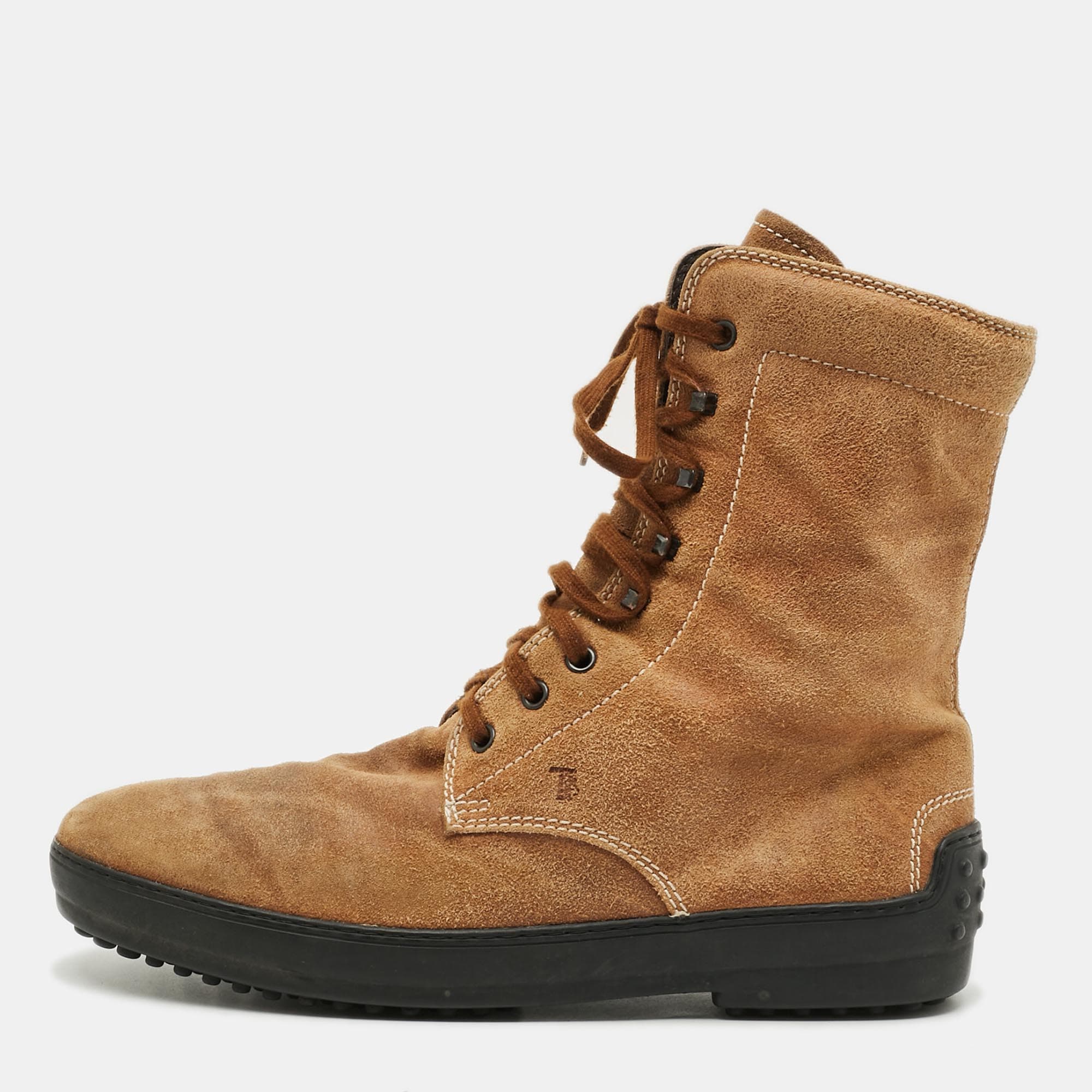 Tod's Size 42.5 Brown Suede Combat Boots