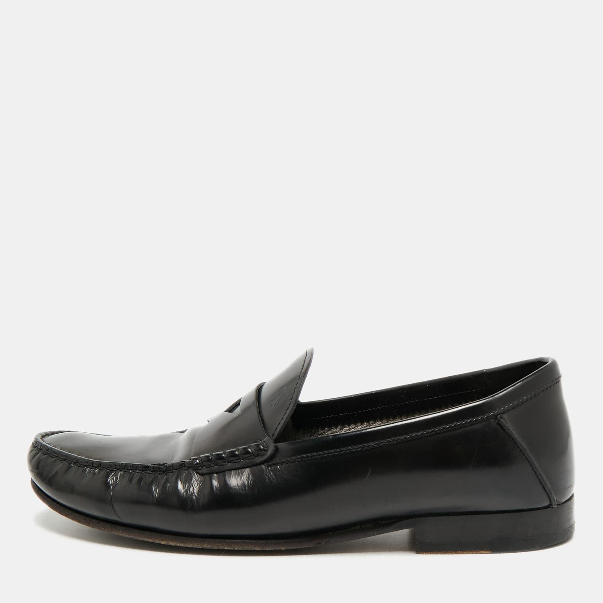 Tod's Size 42 Black Leather Penny Loafers