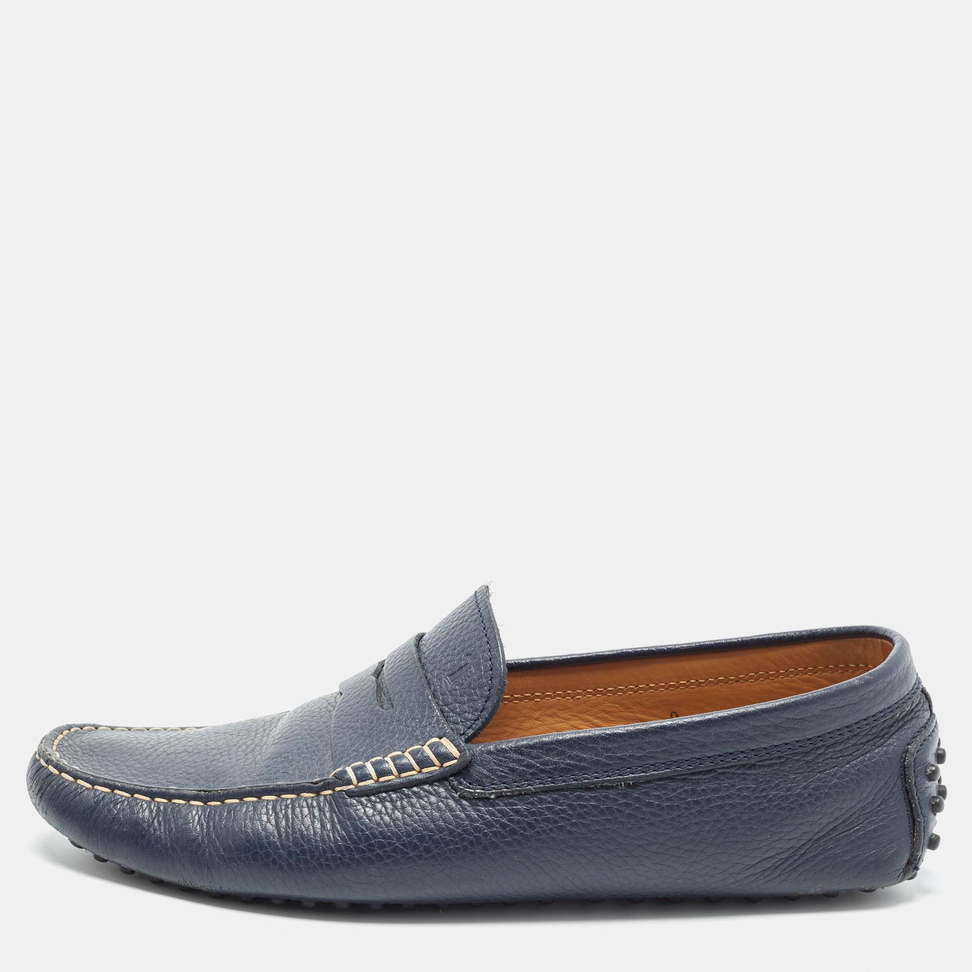 Tod's Size 43 Navy Blue Leather Driver Loafers