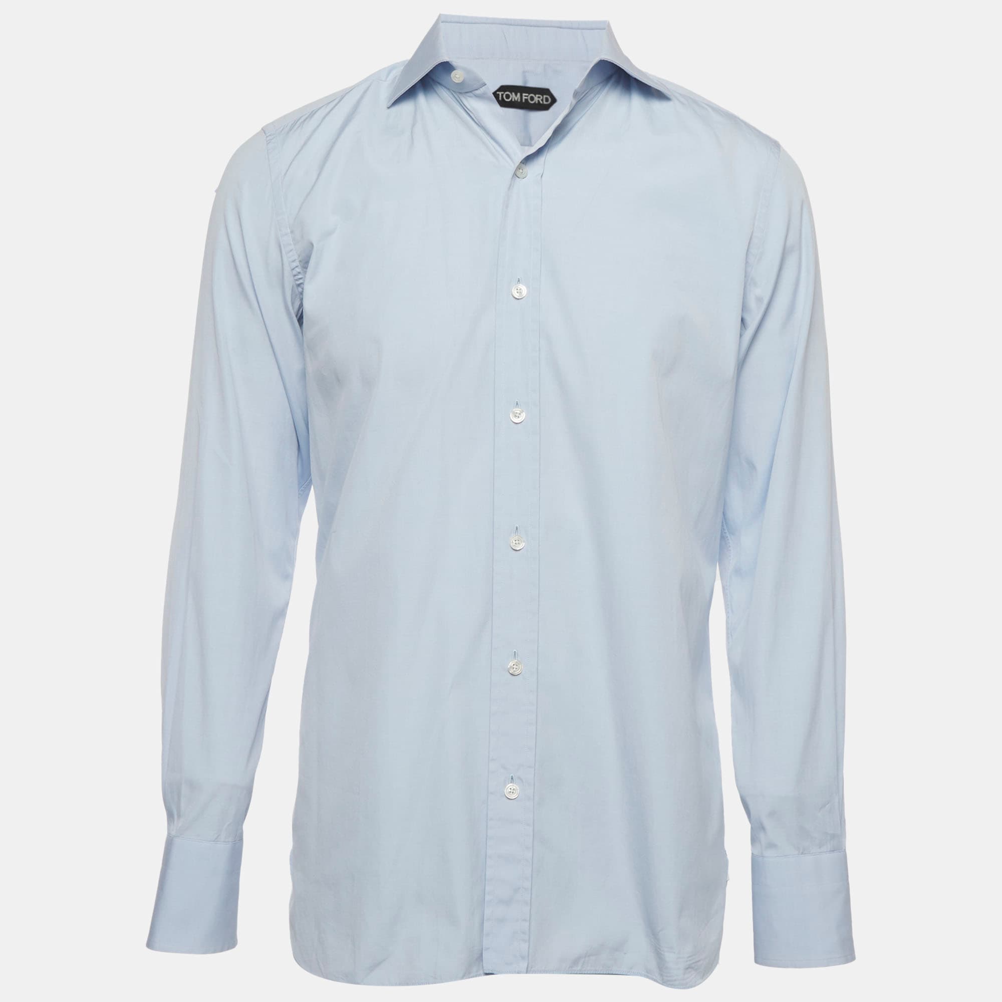 Tom Ford Blue Cotton Long Sleeve Button Up Shirt M