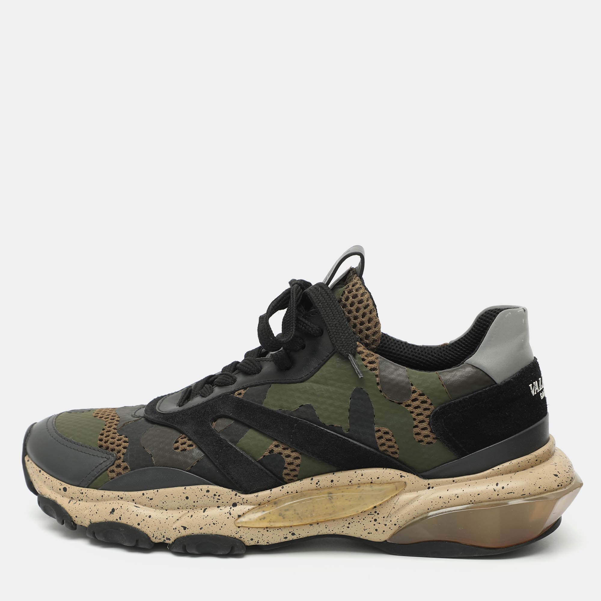 Valentino Bounce Trainer Size 41 Camouflage Military Green Fabric and Leather Sneakers