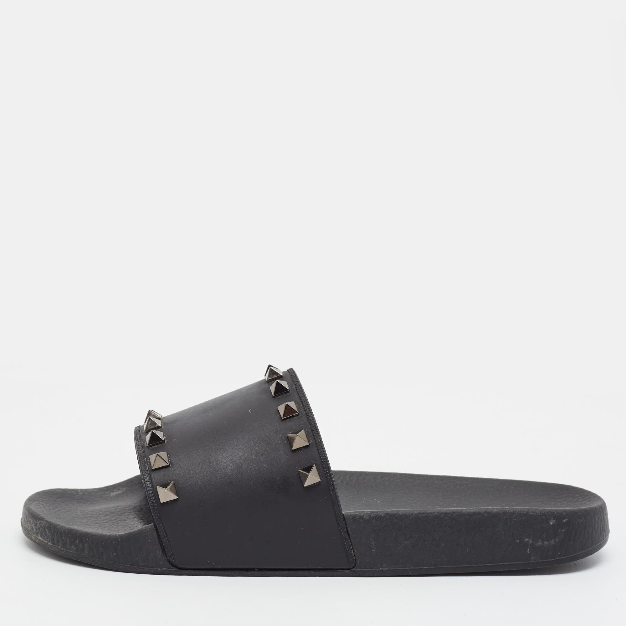 Valentino Rockstud Size 41 Black Rubber Flat Slide